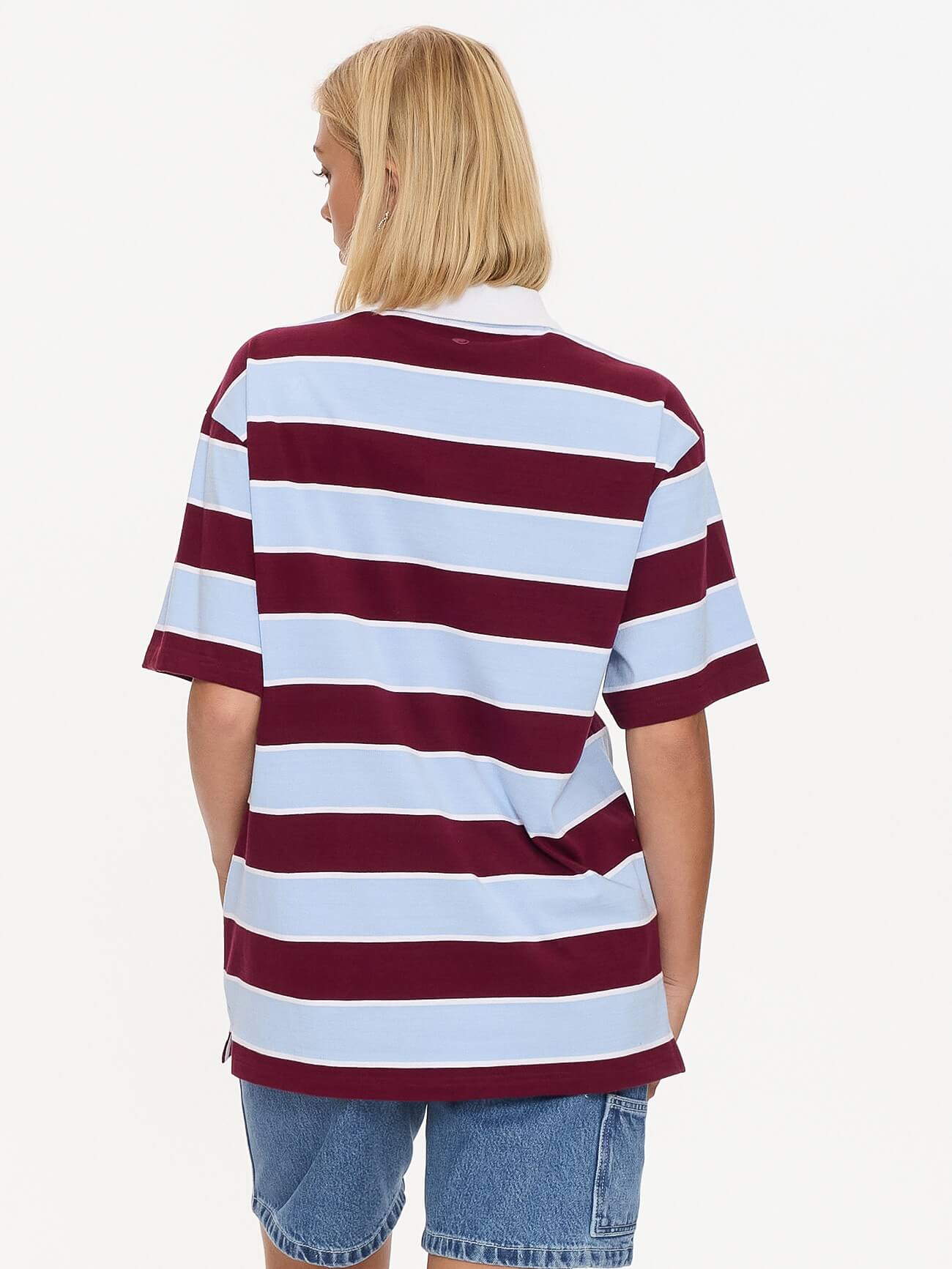 Belter Box Fit Polo - Willow Blue - Deep Cherry 4