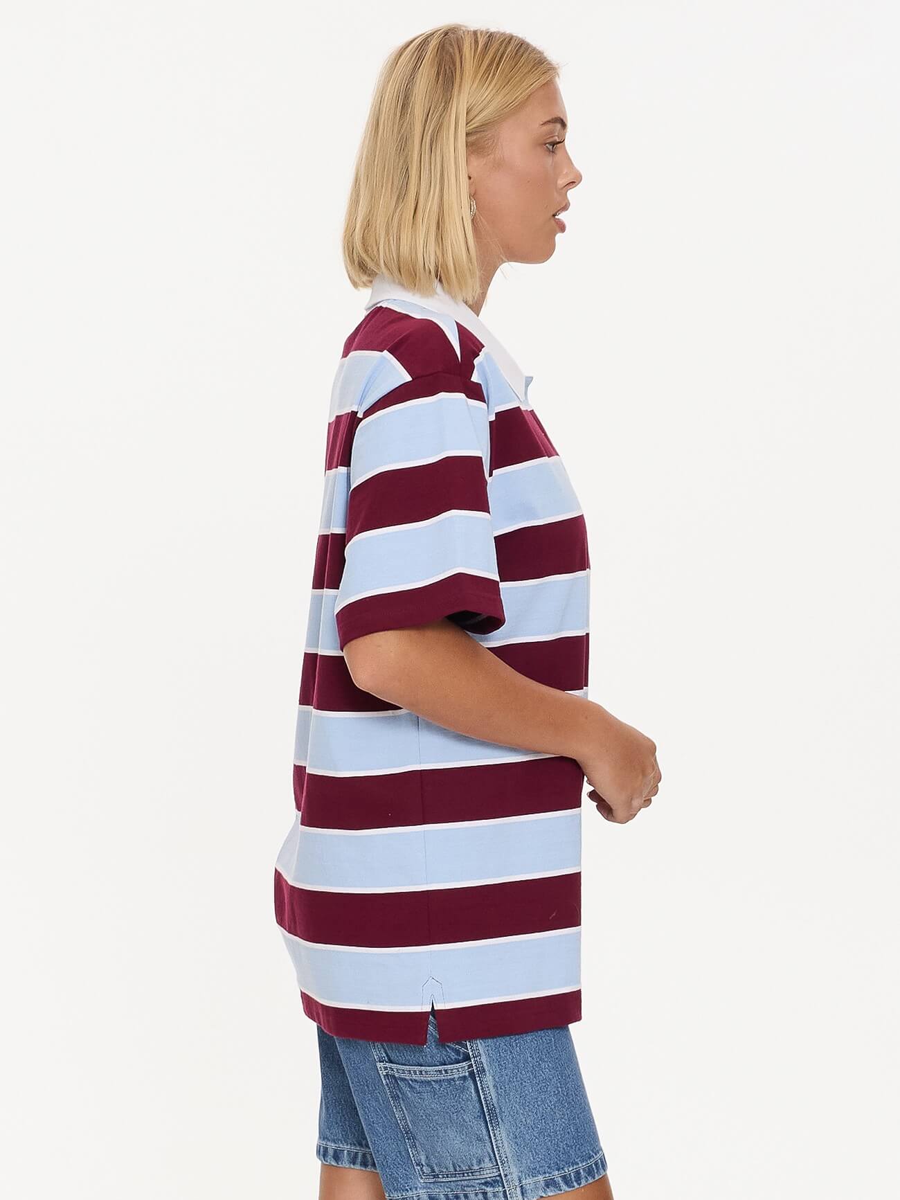 Belter Box Fit Polo - Willow Blue - Deep Cherry 4