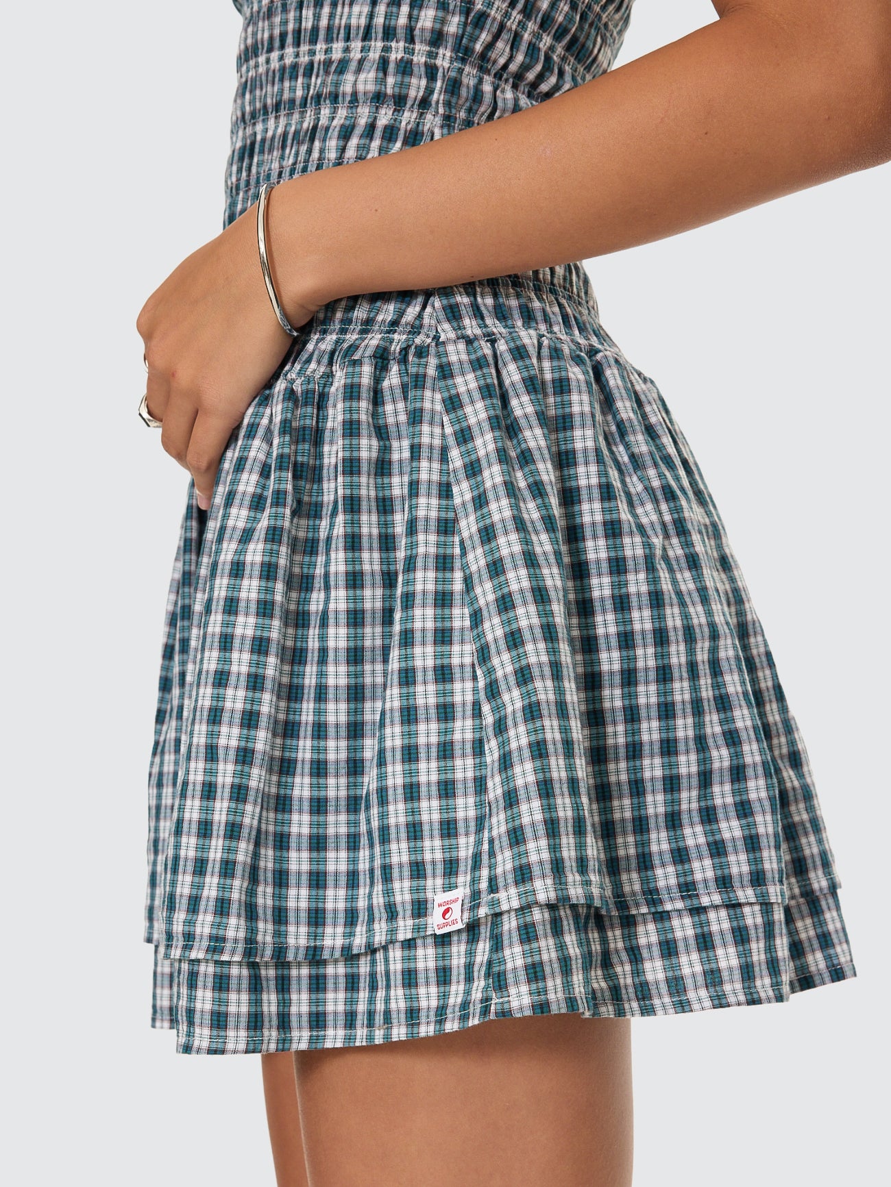 Checkmate Shirred Mini Dress - Blue