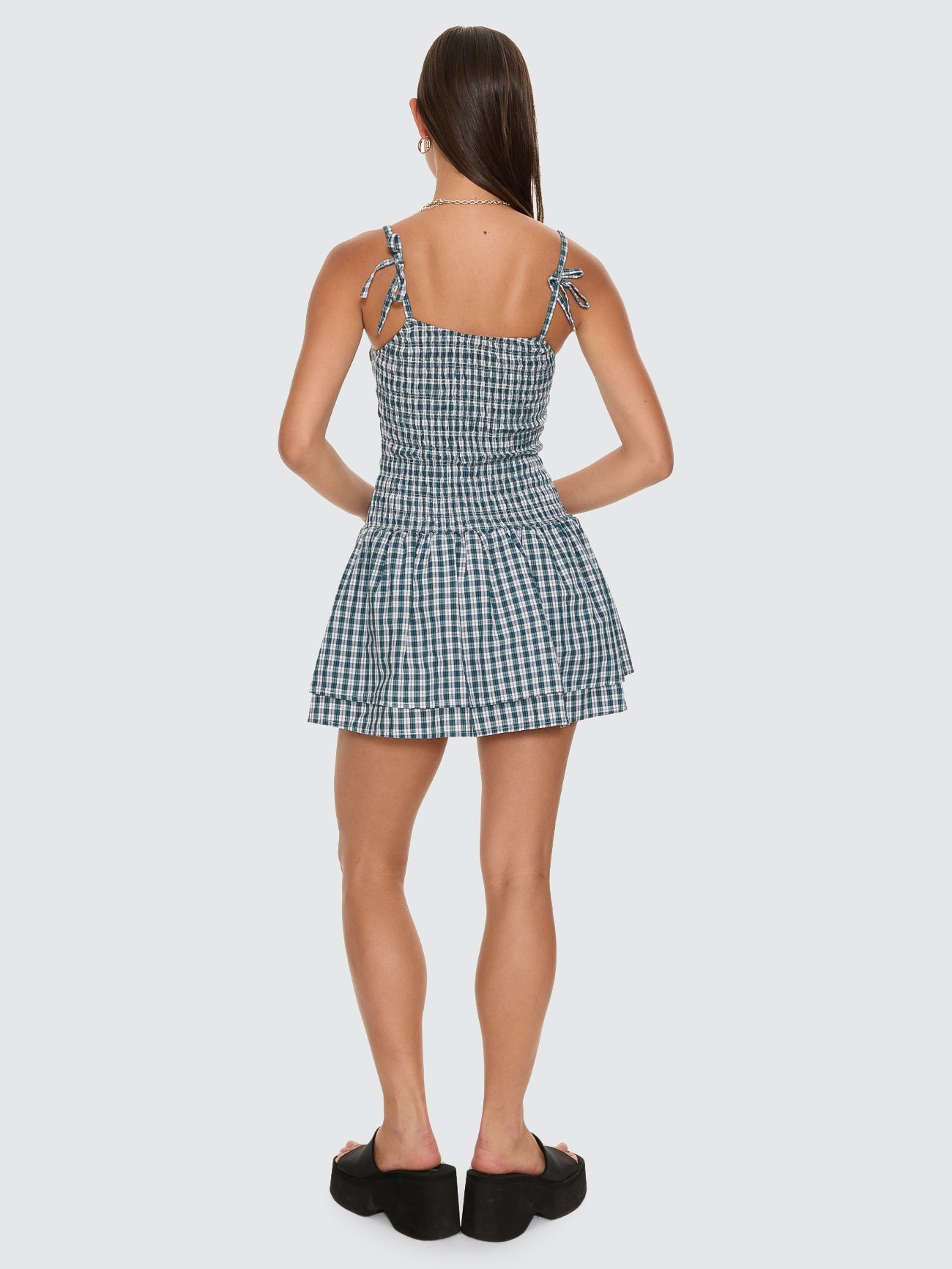 Checkmate Shirred Mini Dress - Blue