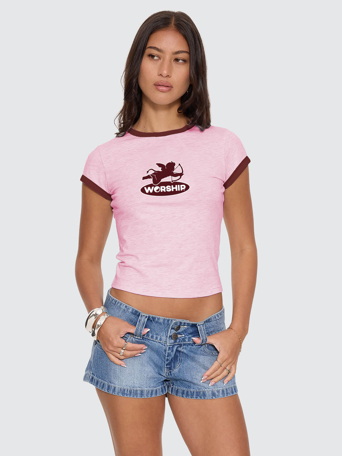 Shadow Cherub Ringer Tee - Pink 4