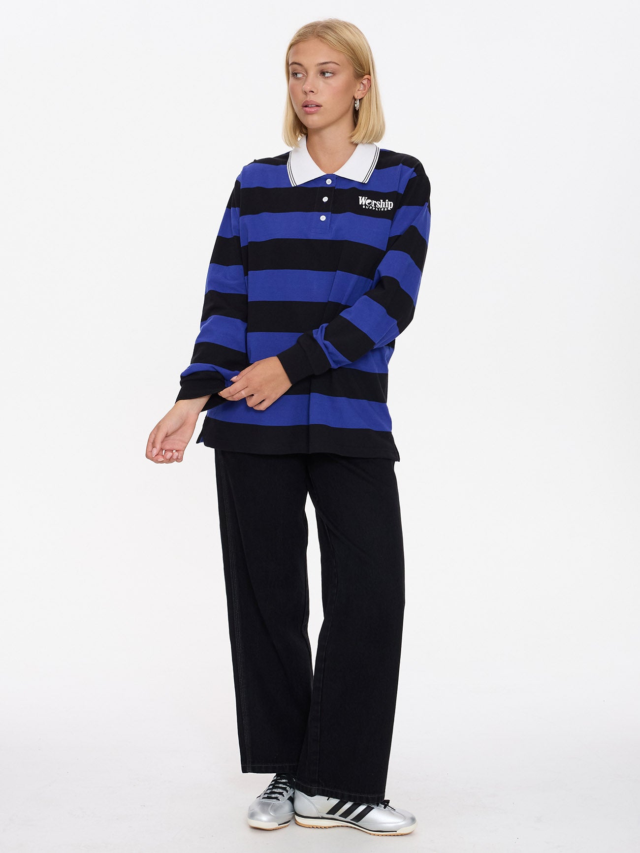 Smoko Stripe Long Sleeve Polo - Black - Cobalt