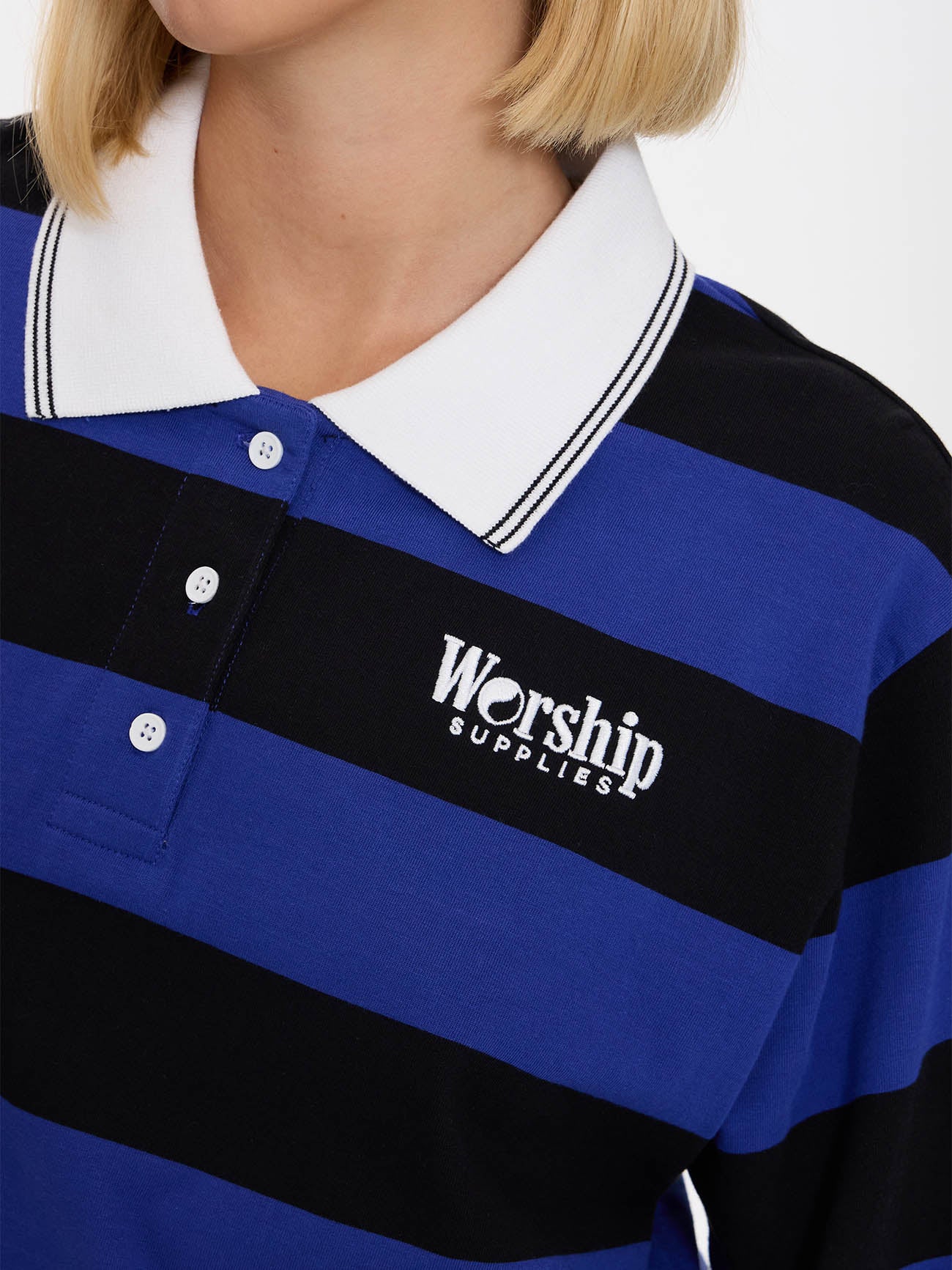 Smoko Stripe Long Sleeve Polo - Black - Cobalt