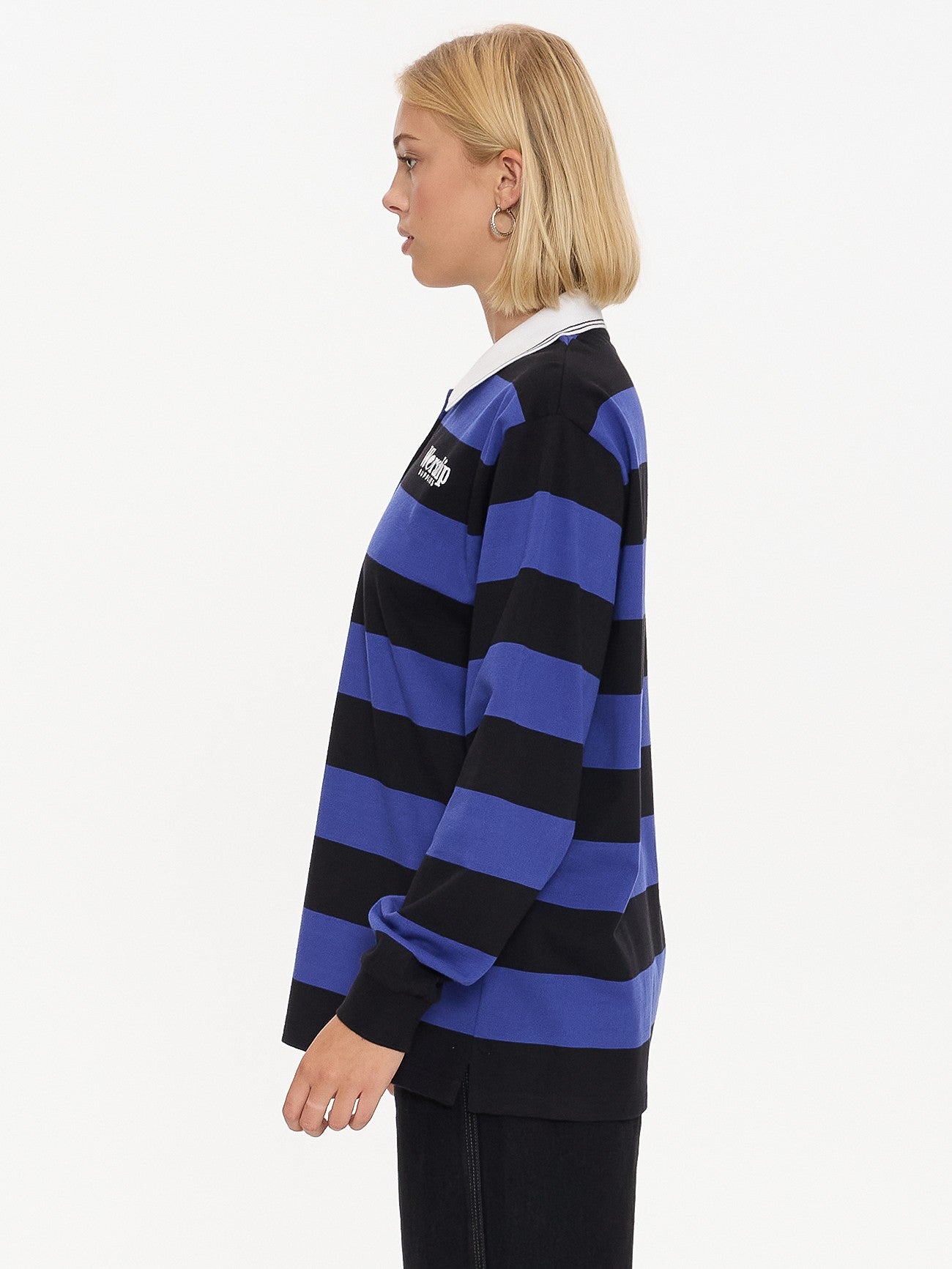 Smoko Stripe Long Sleeve Polo - Black - Cobalt