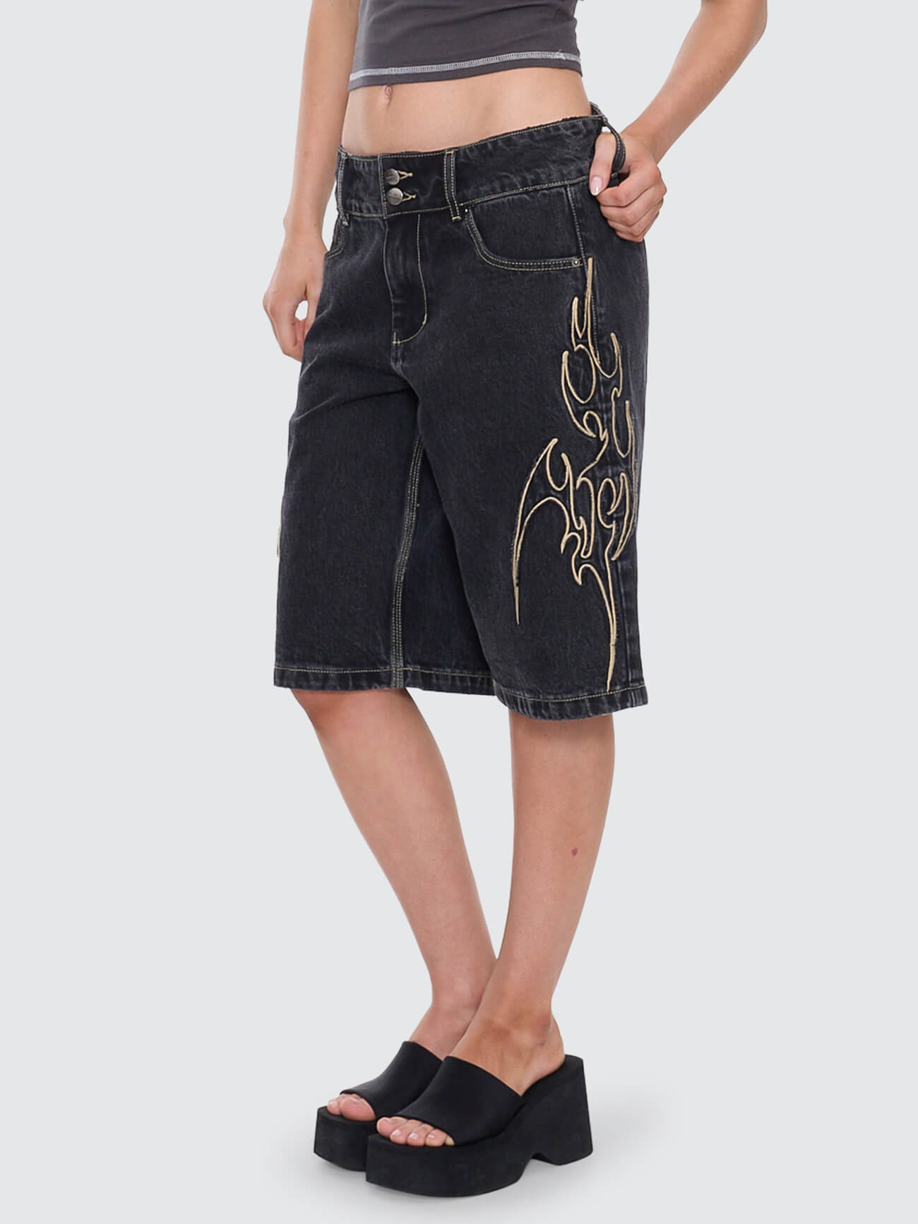 At Peace 00s Big Baggy Short - Black Rinse