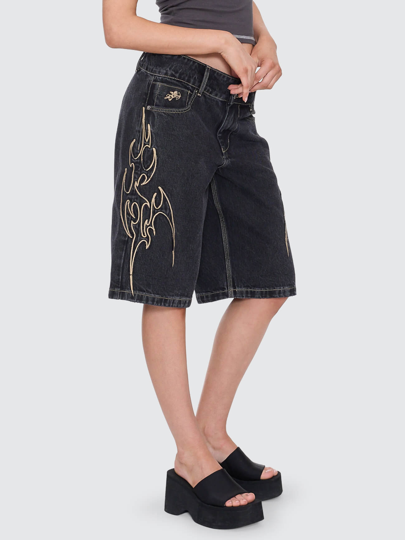 At Peace 00s Big Baggy Short - Black Rinse