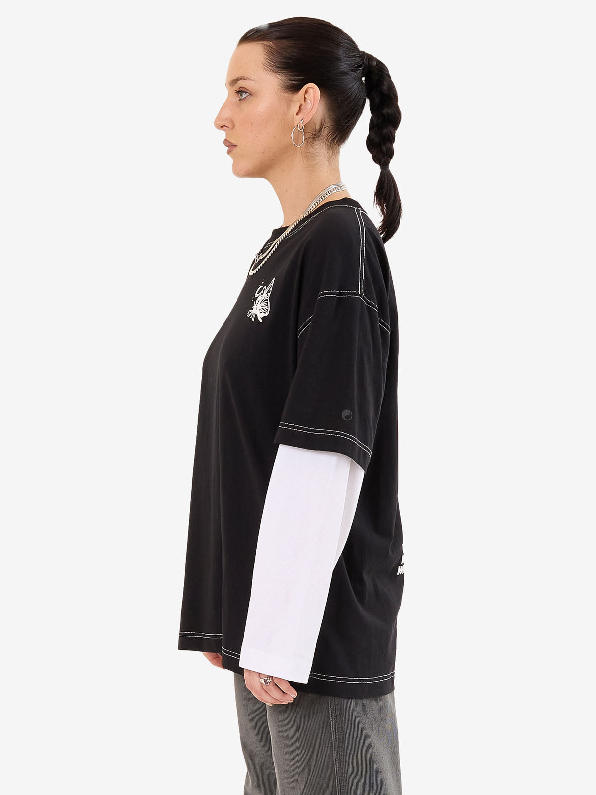 Never Assume Oversize Double Sleeve Tee - Black