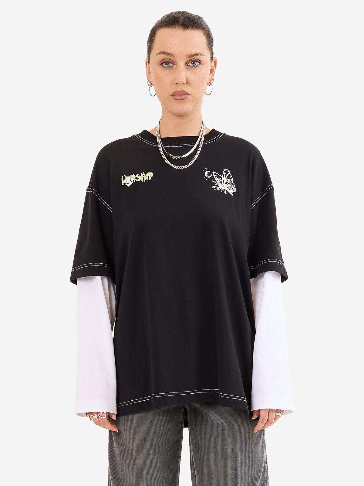 Never Assume Oversize Double Sleeve Tee - Black