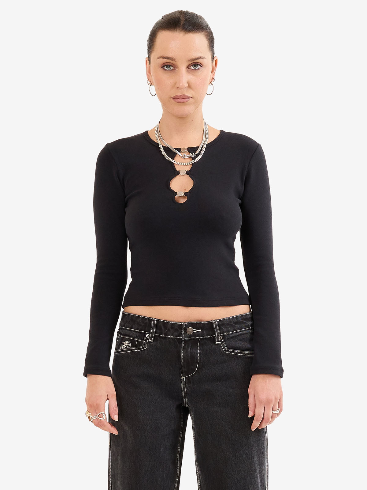 Entice Slim Fit Long Sleeve Top - Black