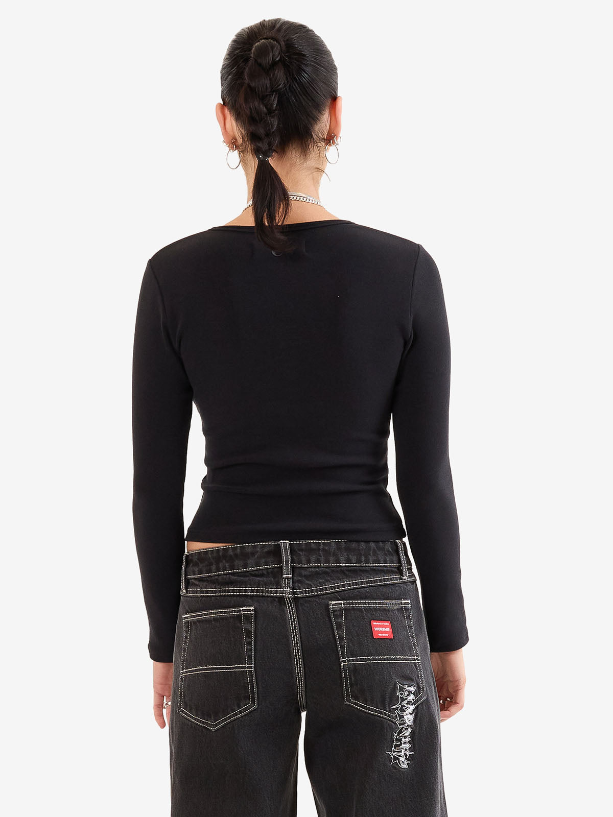Entice Slim Fit Long Sleeve Top - Black
