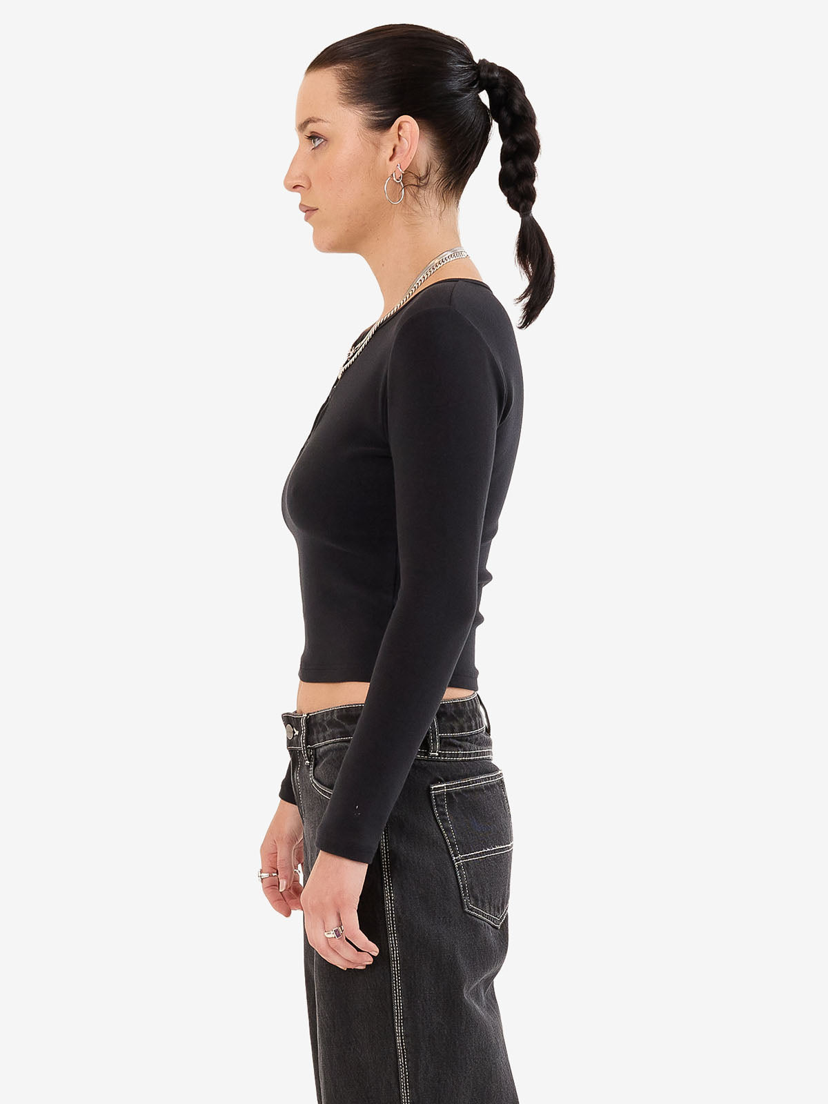 Entice Slim Fit Long Sleeve Top - Black