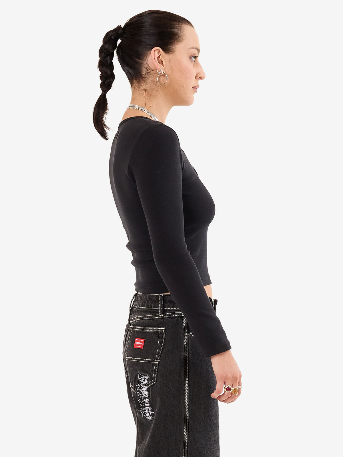 Entice Slim Fit Long Sleeve Top - Black
