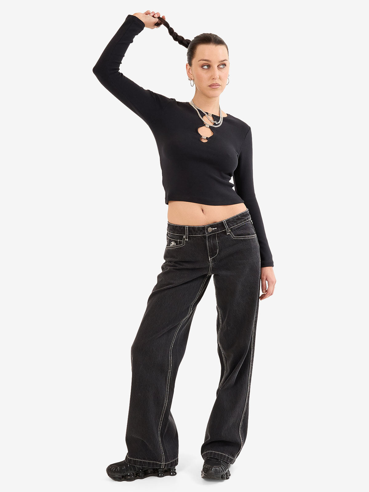Entice Slim Fit Long Sleeve Top - Black