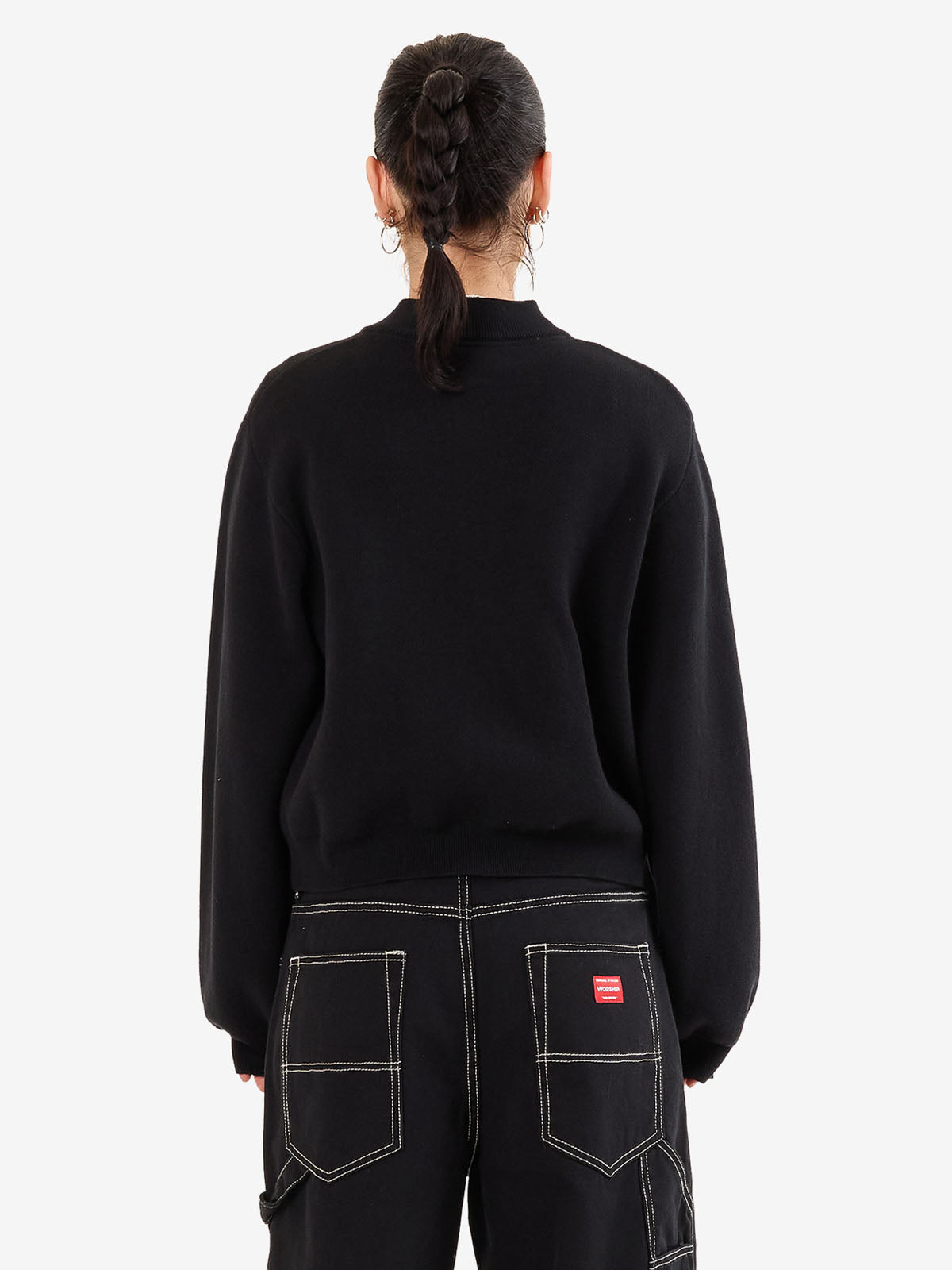 Brassy Zip Front Knit Jacket - Black