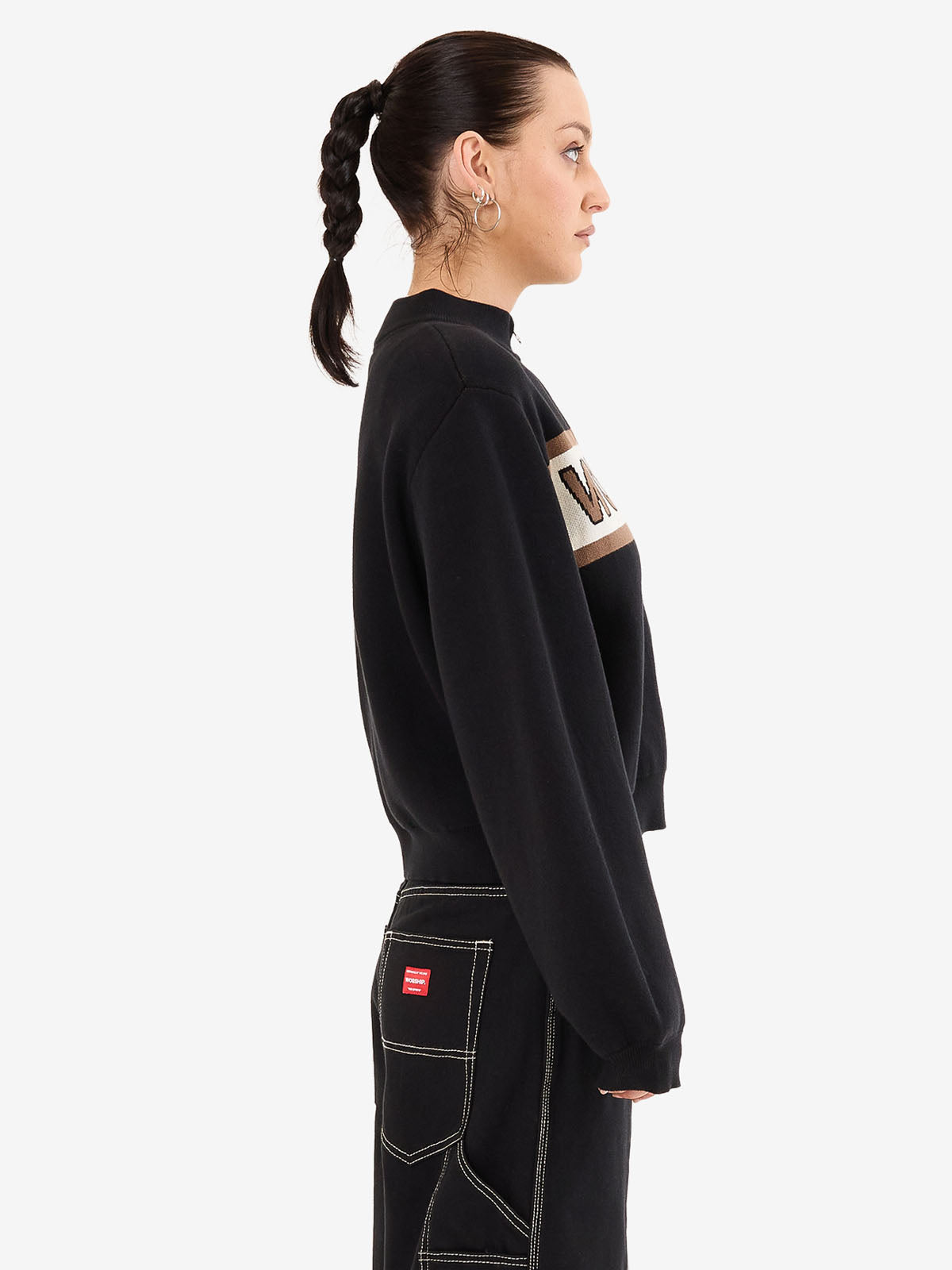 Brassy Zip Front Knit Jacket - Black