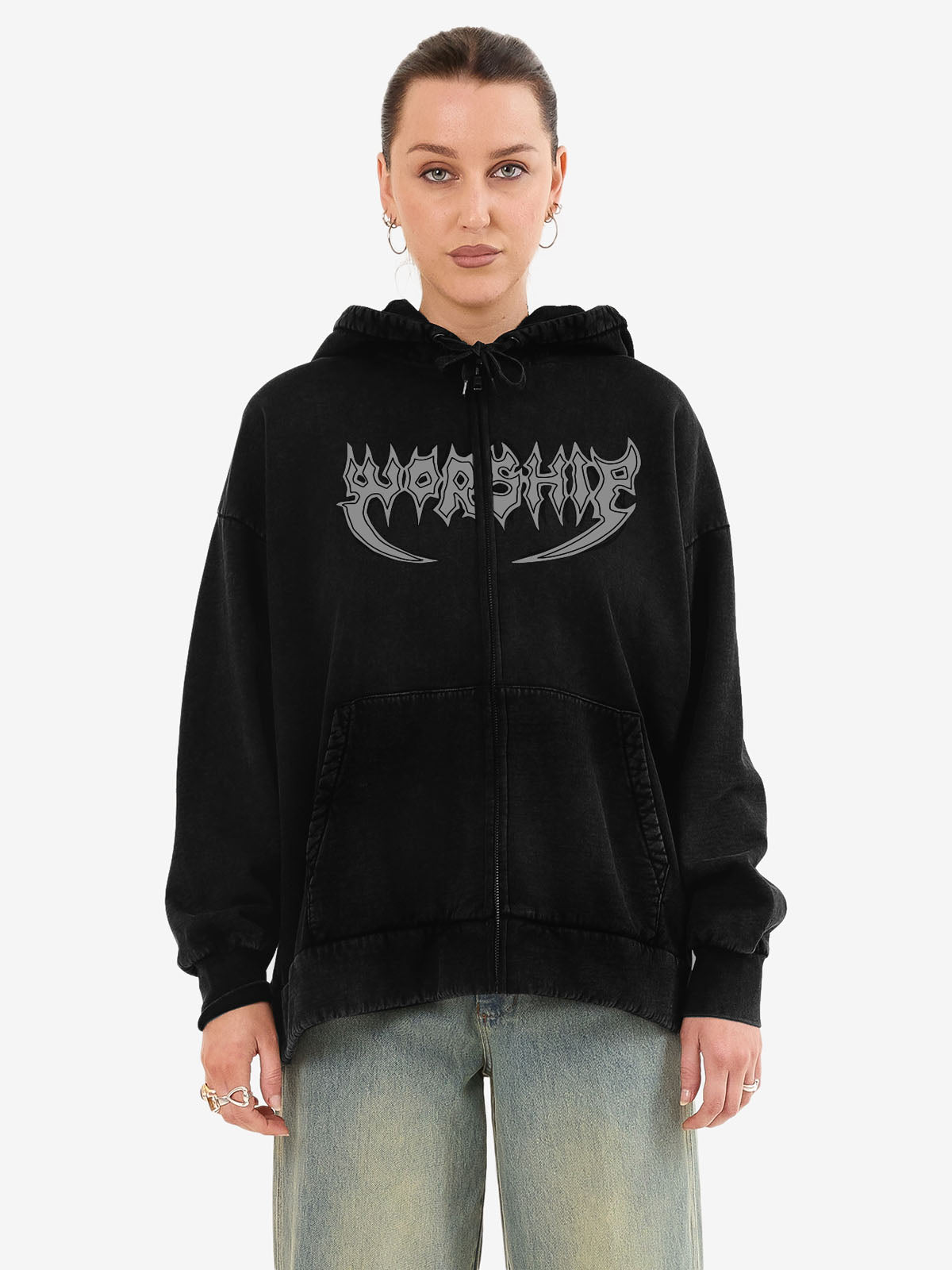Kiss Me Zip Front Hood - Black