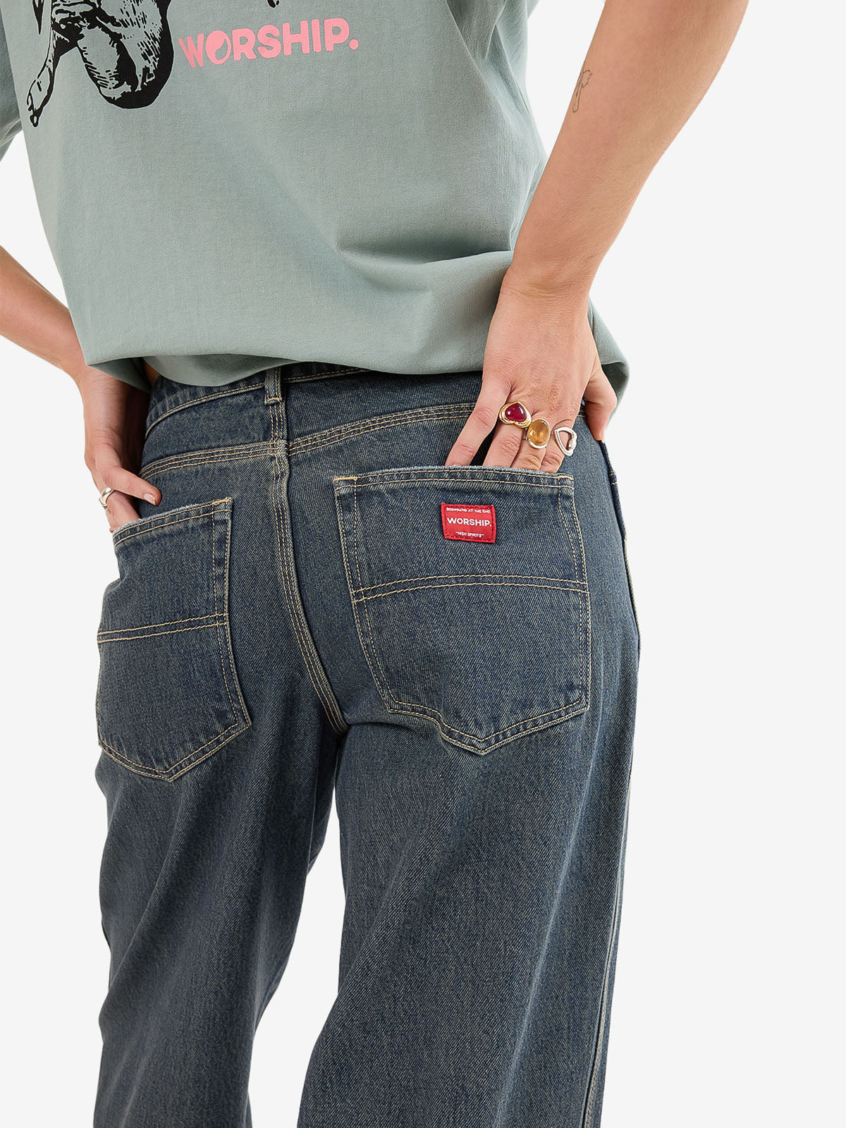 Worship Sloucher Jean - Blasted Blue