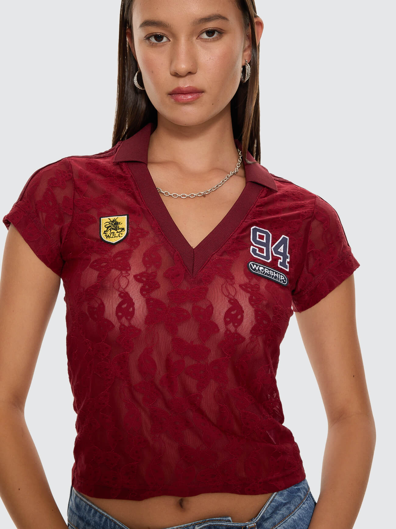 Sideline Lace Baby Polo Tee - Deep Cherry 4