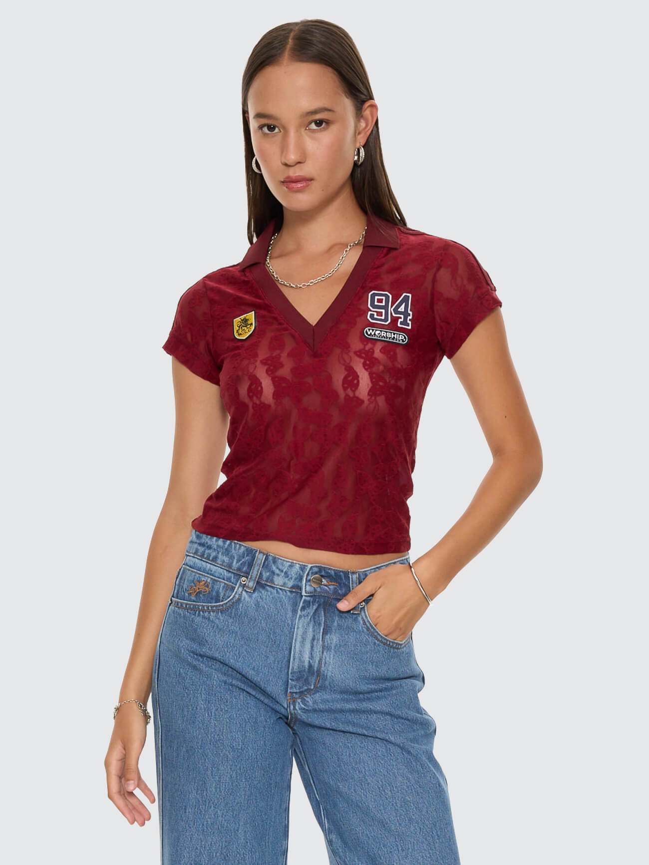 Sideline Lace Baby Polo Tee - Deep Cherry 4