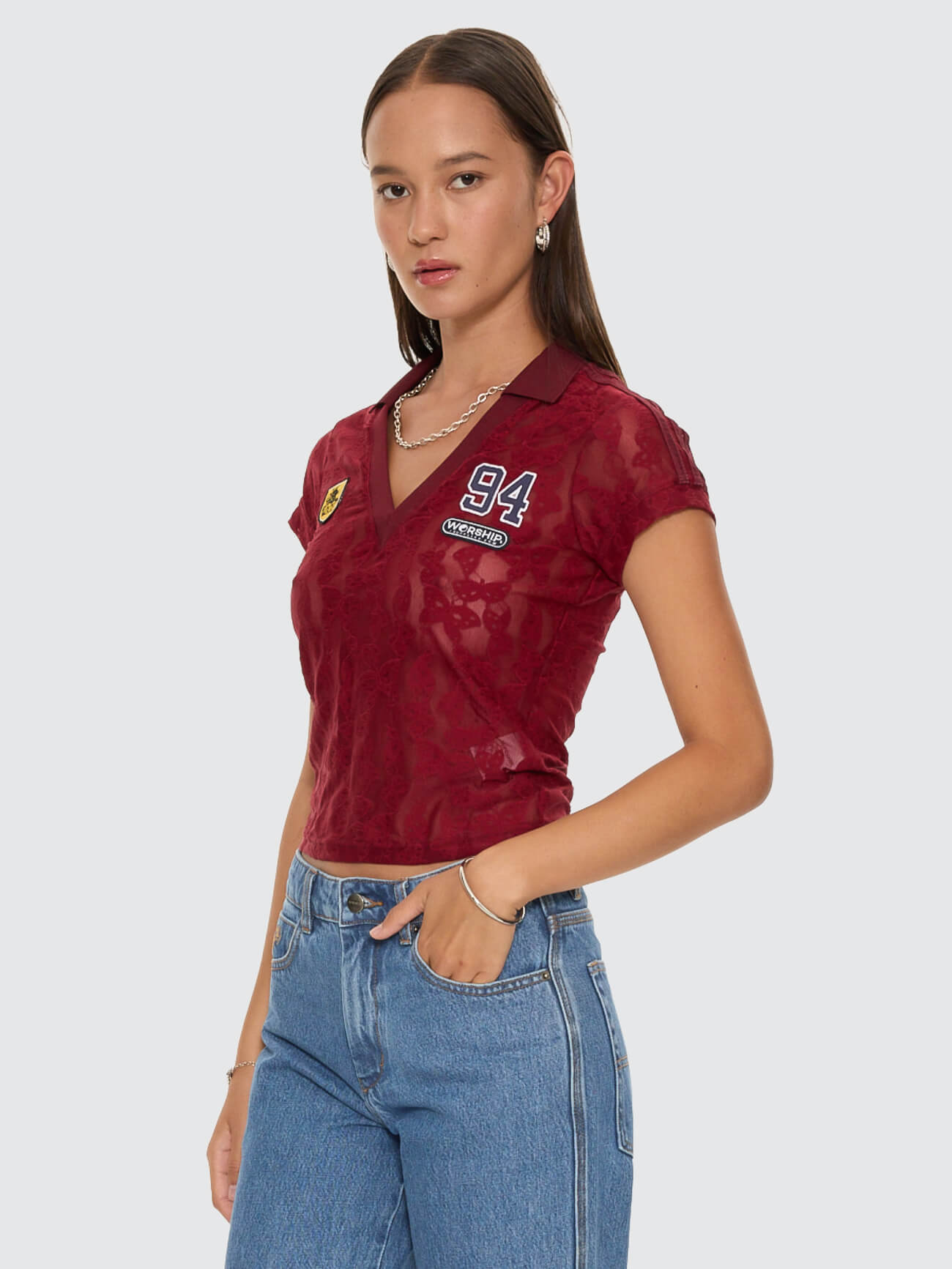 Sideline Lace Baby Polo Tee - Deep Cherry 4