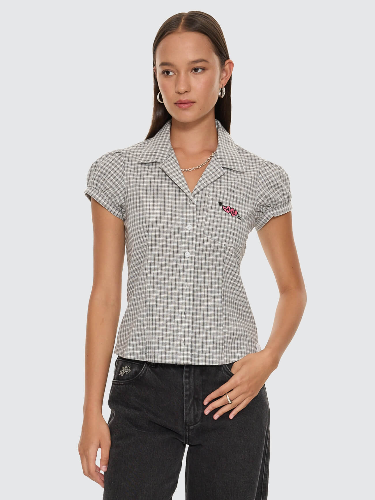 Tainted Love Baby Check Shirt - Steel Grey 4