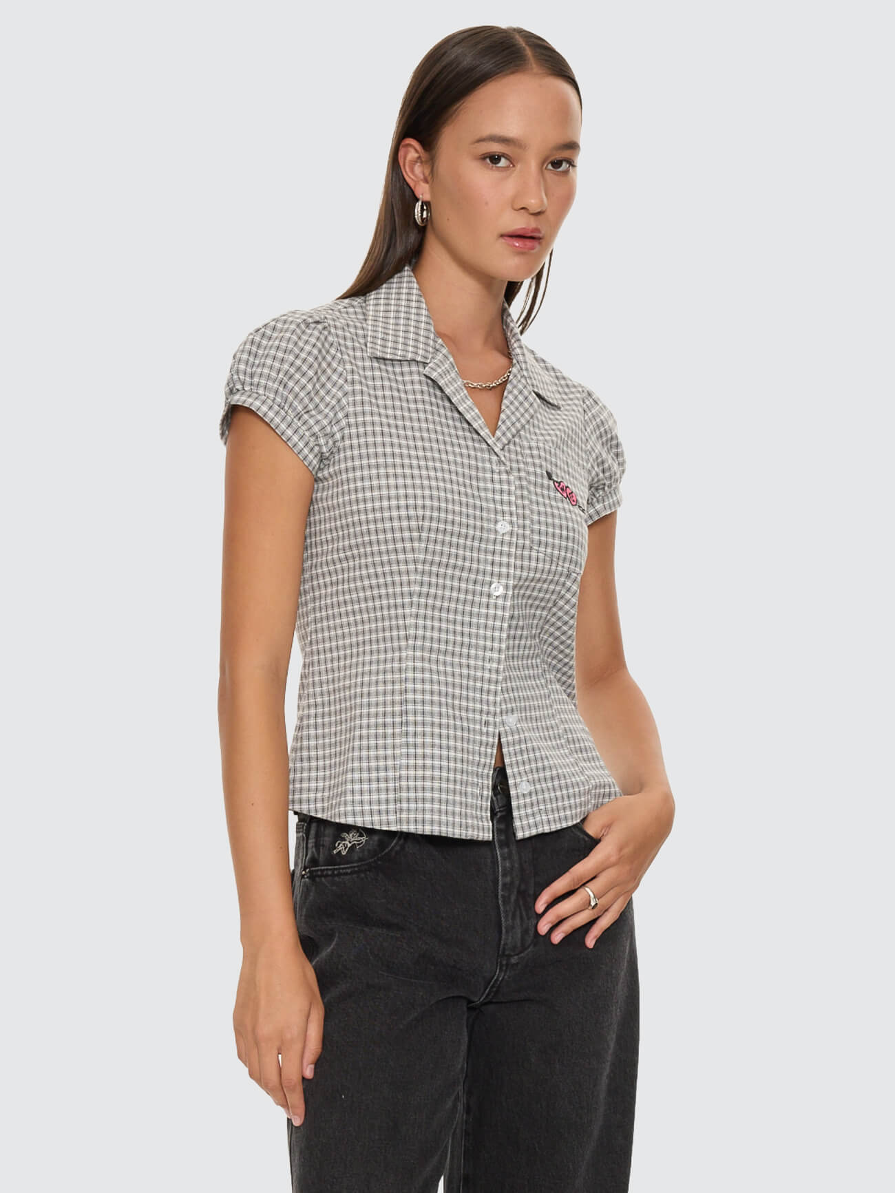 Tainted Love Baby Check Shirt - Steel Grey 4