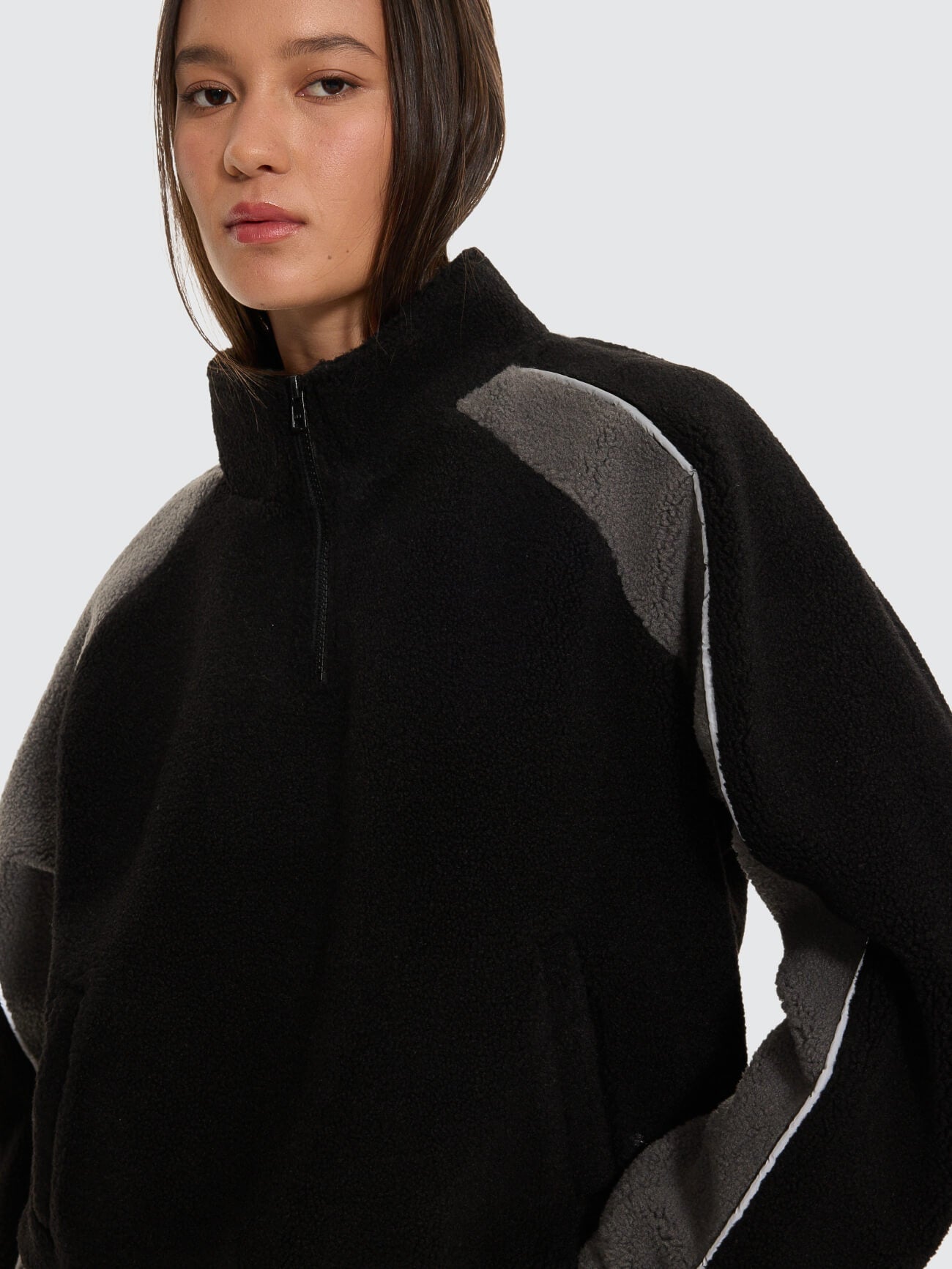Tainted Quarter Zip Sherpa Fleece - Black 4