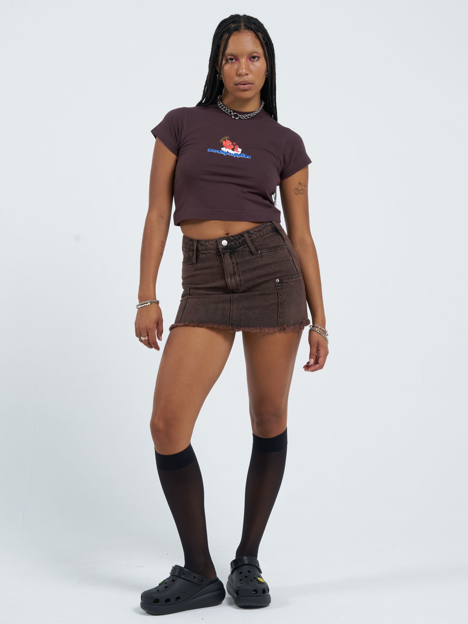 Patches Rivet Mini Skirt - Fudge Black Overdye