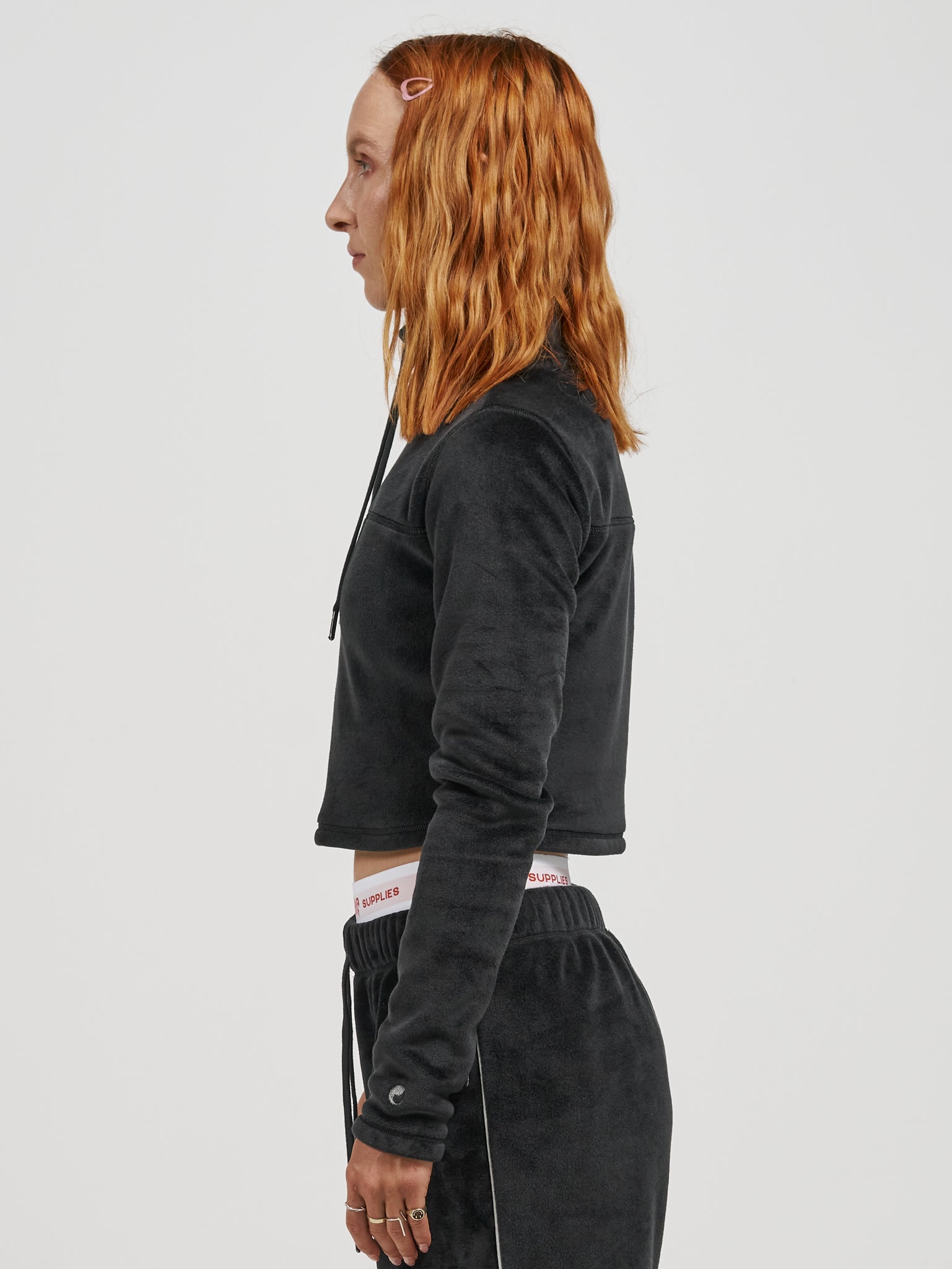 Kitty Kitty Velour 1-4 Zip Pullover - Black