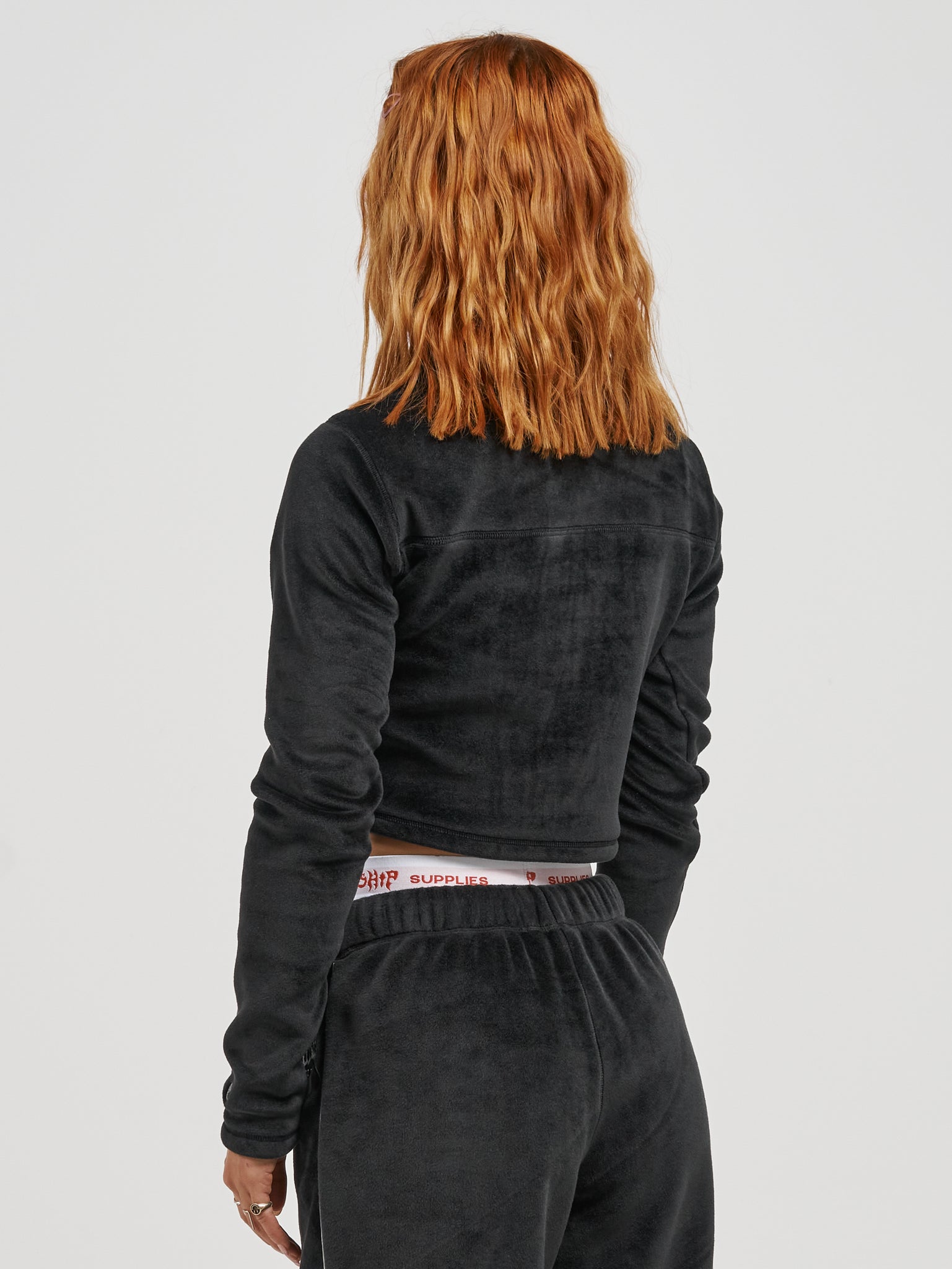 Kitty Kitty Velour 1-4 Zip Pullover - Black