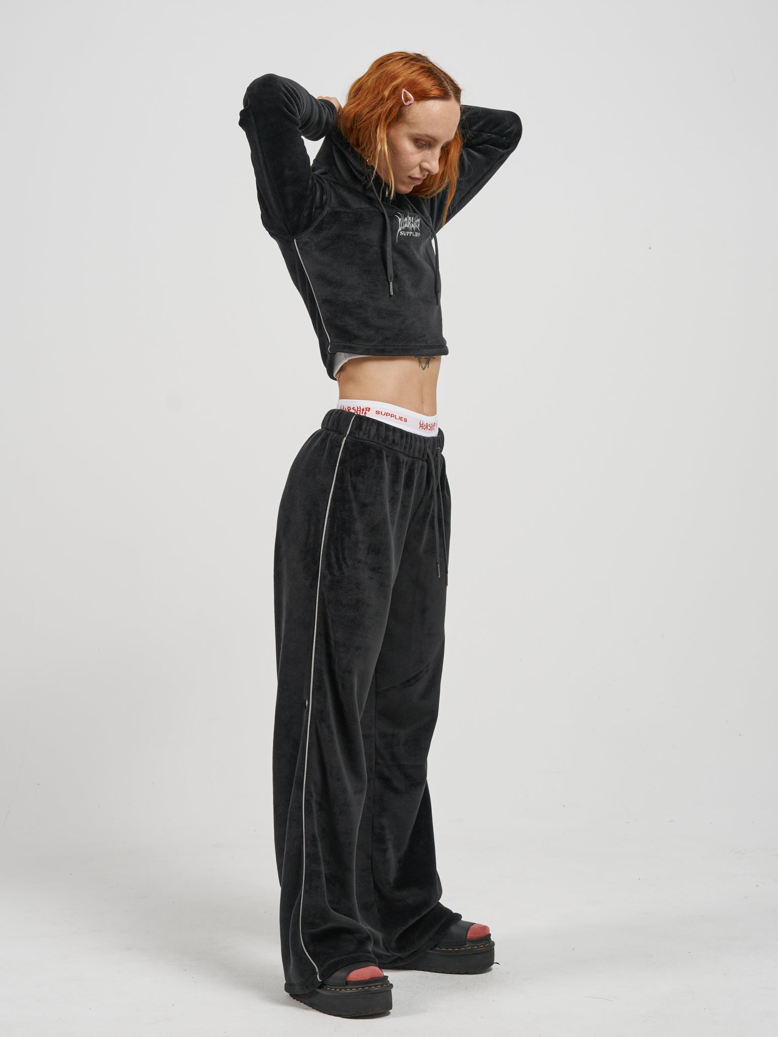 Kitty Kitty Velour 1-4 Zip Pullover - Black