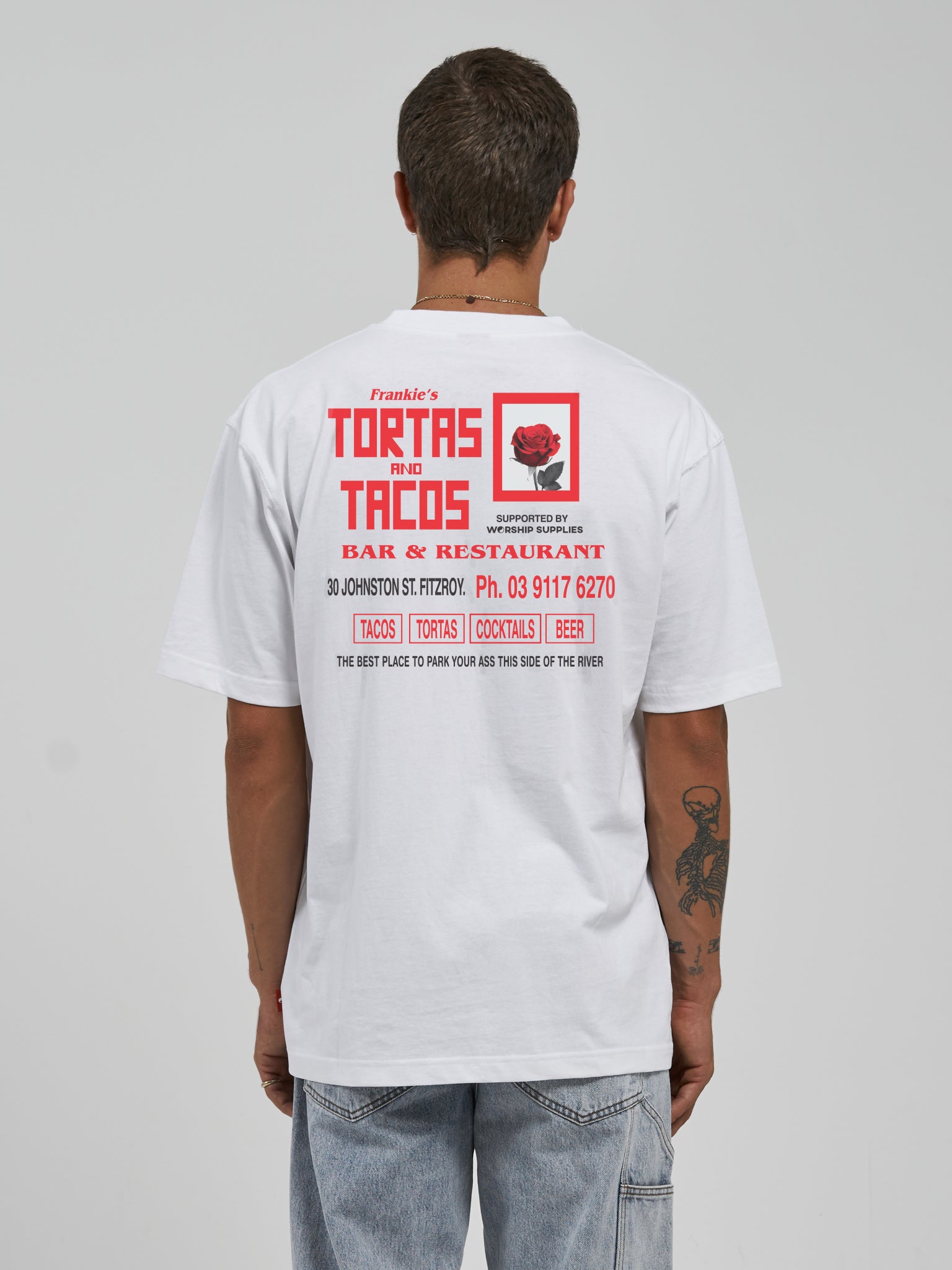 Worship Frankies Tortas And Tacos Tee – White