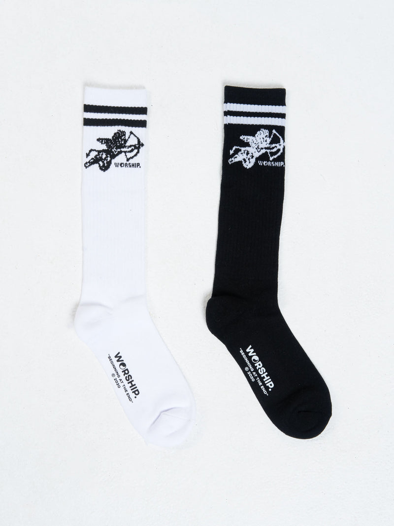 Cherub Organic Long Socks 2 Pack - White - Black