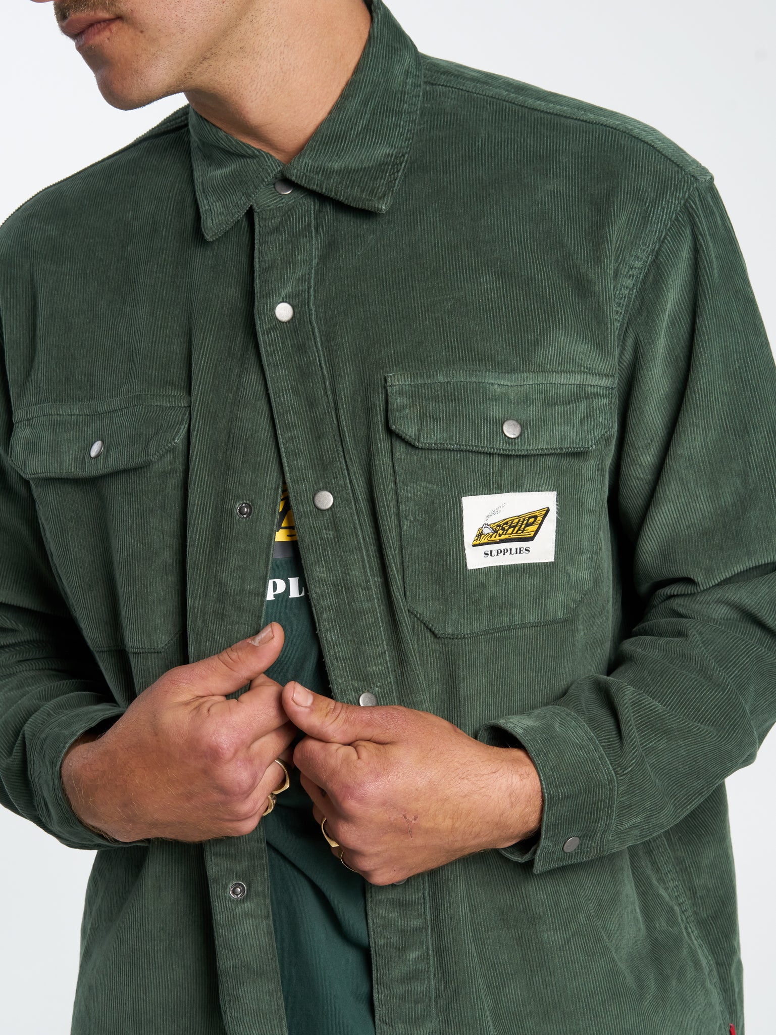 Sawn Off Long Sleeve Work Shirt - Pine Needle