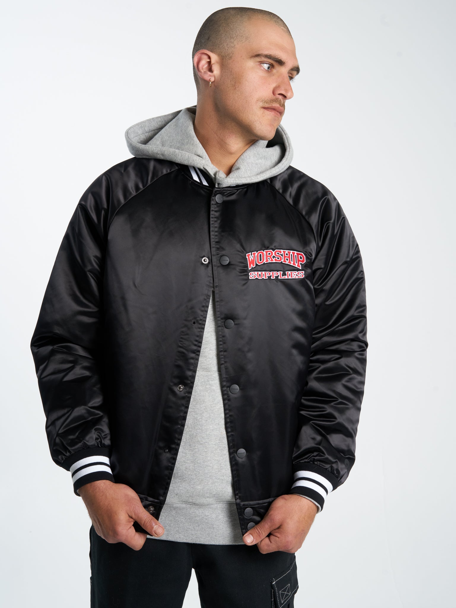 Get Off Nylon Varsity Jacket - Black