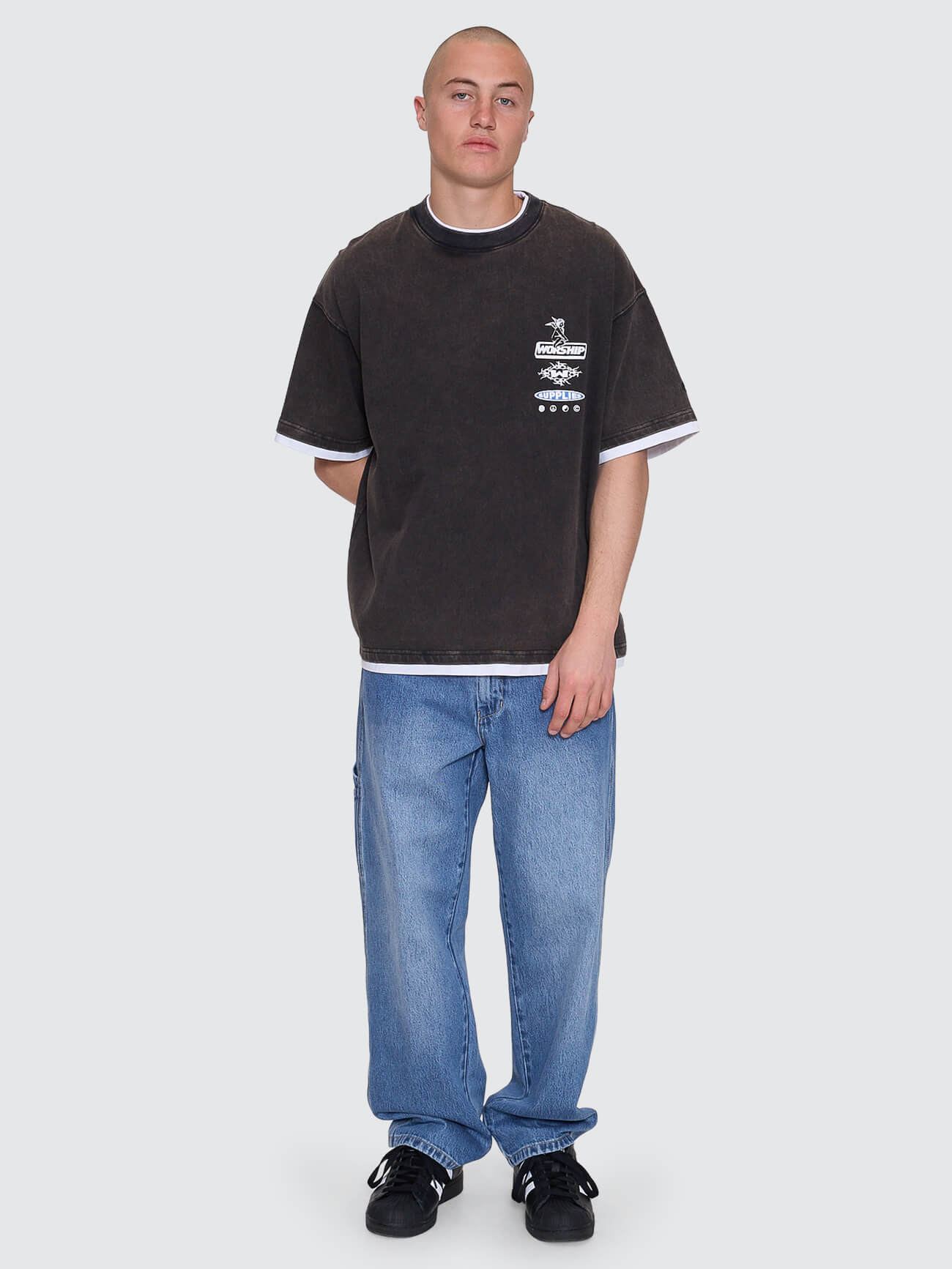 Is This It Box Fit Cropped Layer Tee - Washed Black XS