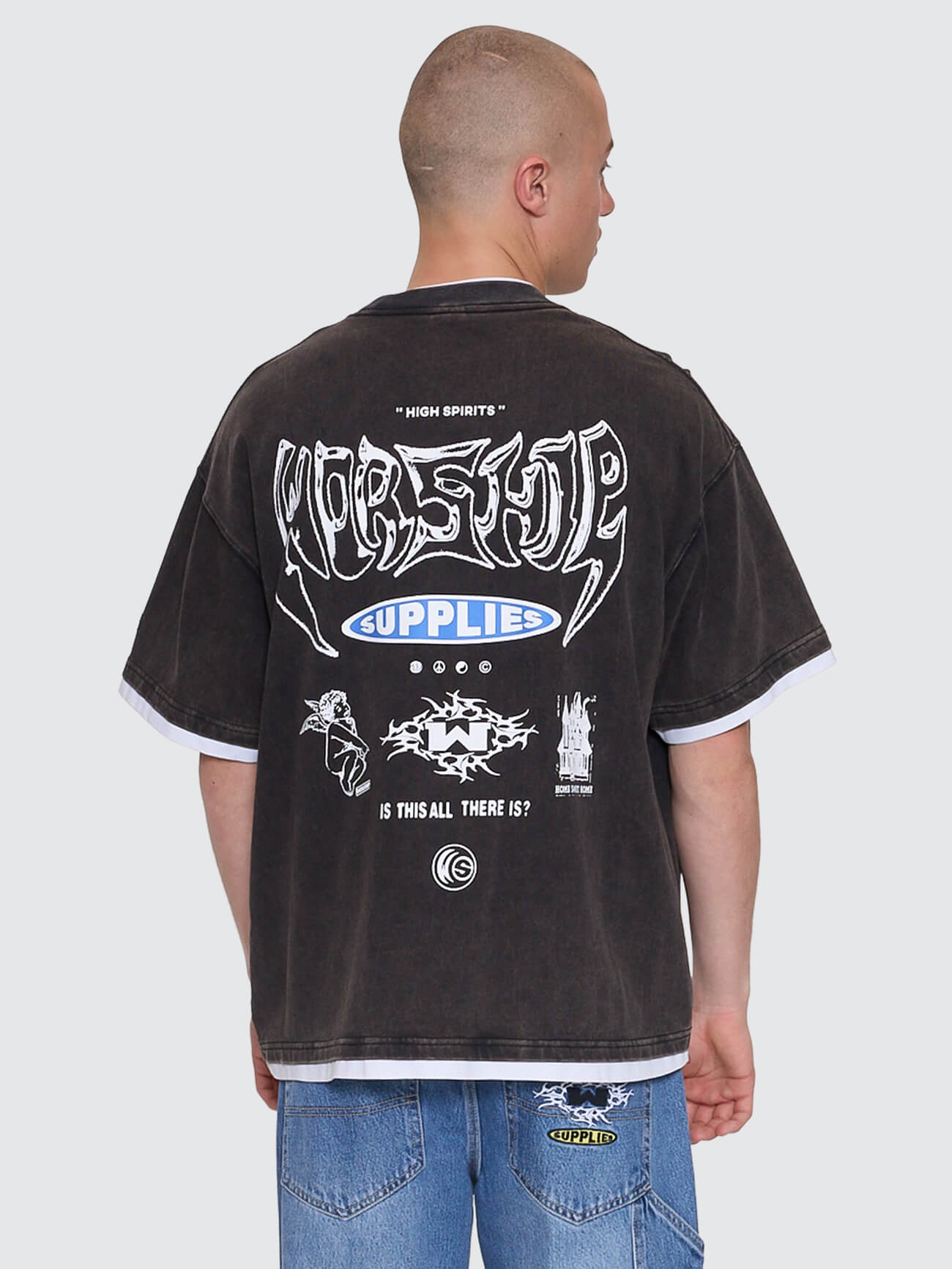 Is This It Box Fit Cropped Layer Tee - Washed Black XS