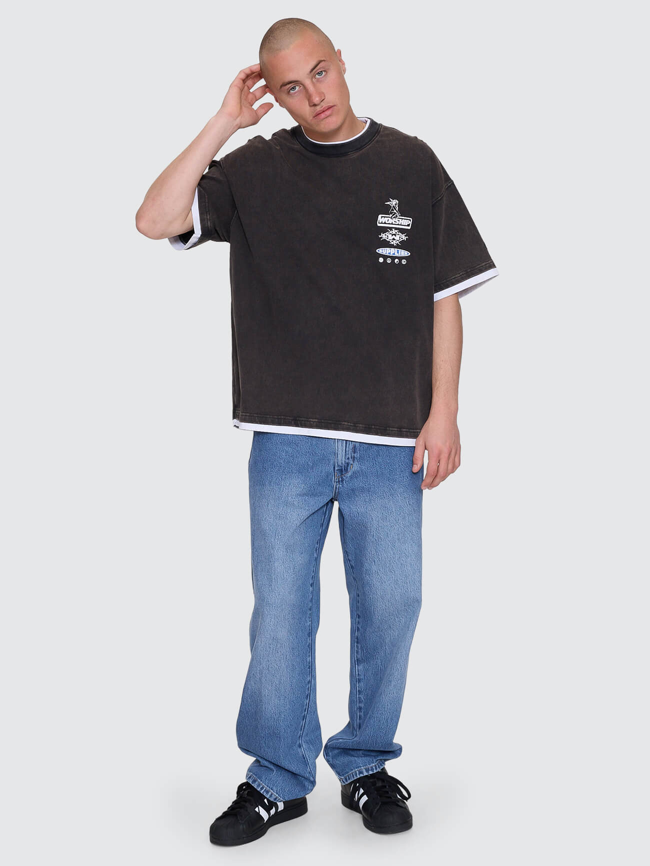 Is This It Box Fit Cropped Layer Tee - Washed Black XS