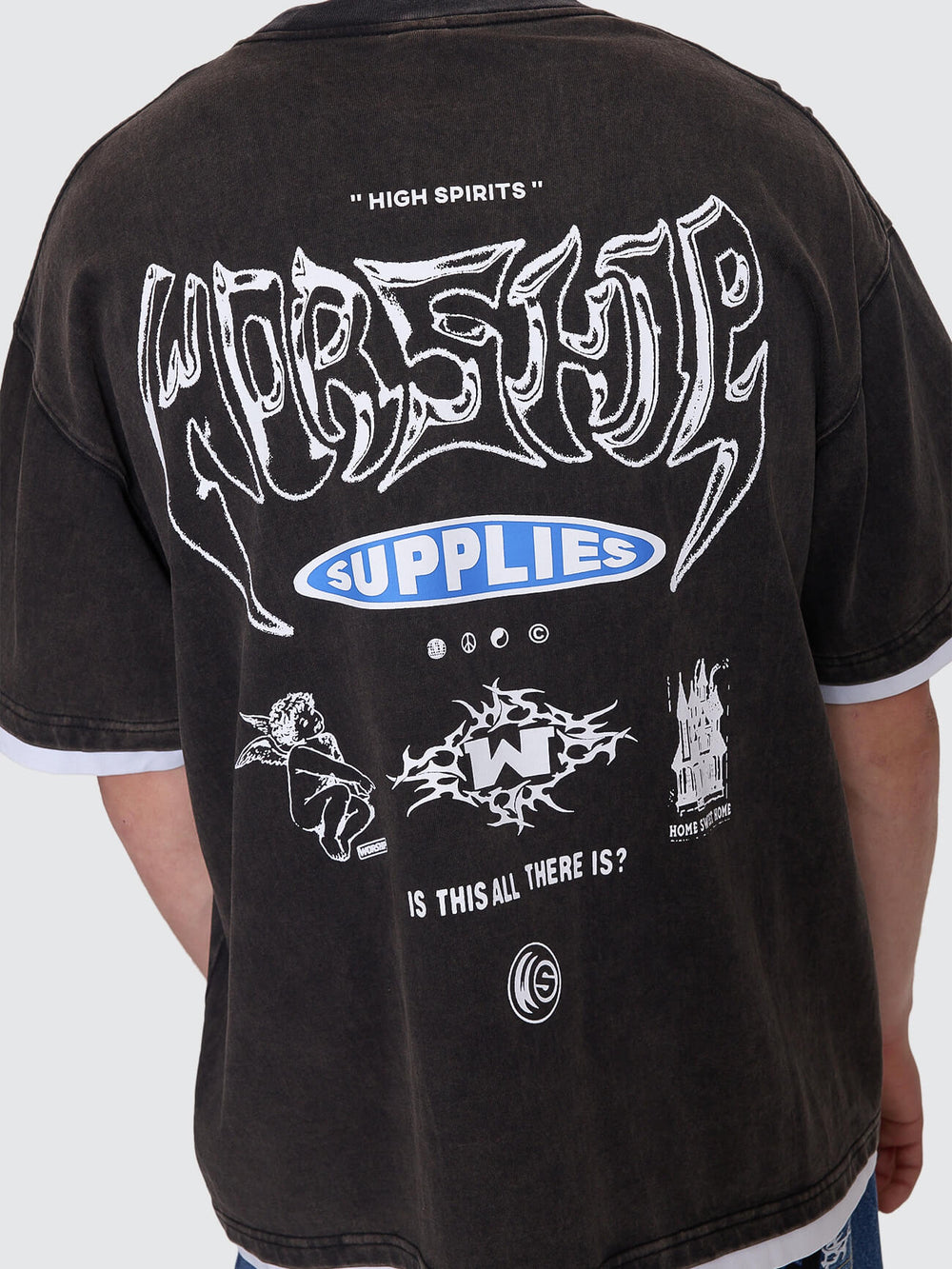 Is This It Box Fit Cropped Layer Tee - Washed Black | Worship Supplies