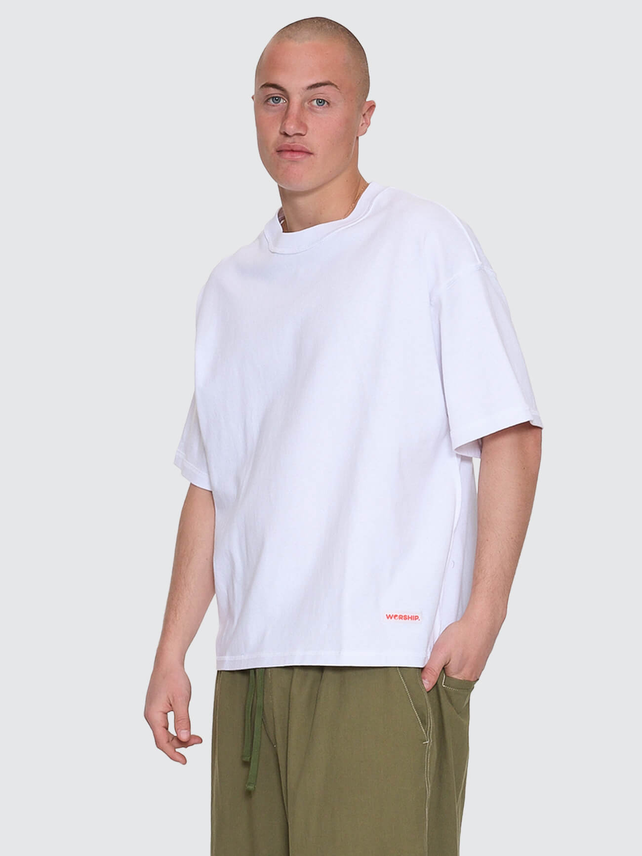 Reverse Box Fit Cropped Overdye Tee - White XS