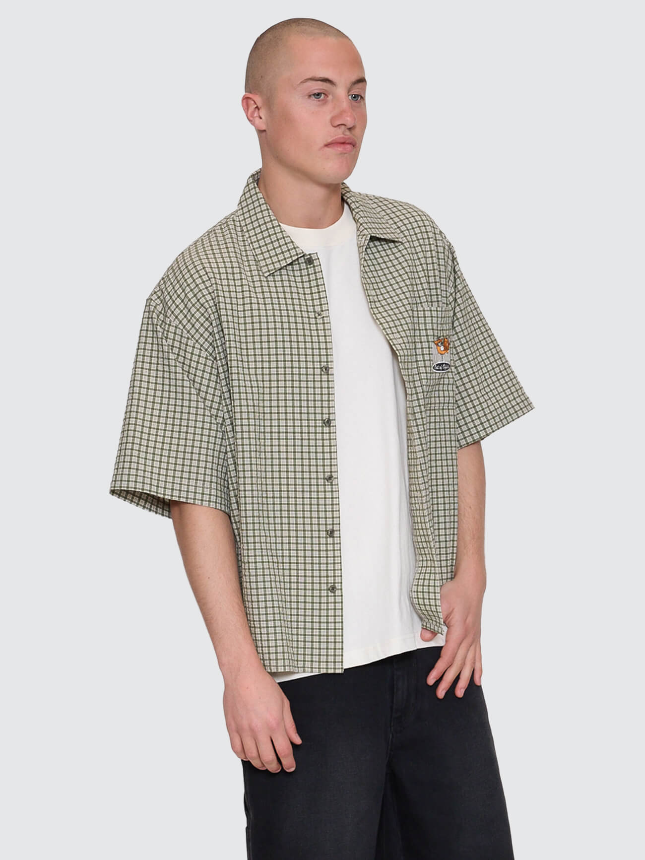 On Leave Box Fit Cropped Short Sleeve Shirt - Cali Green XS
