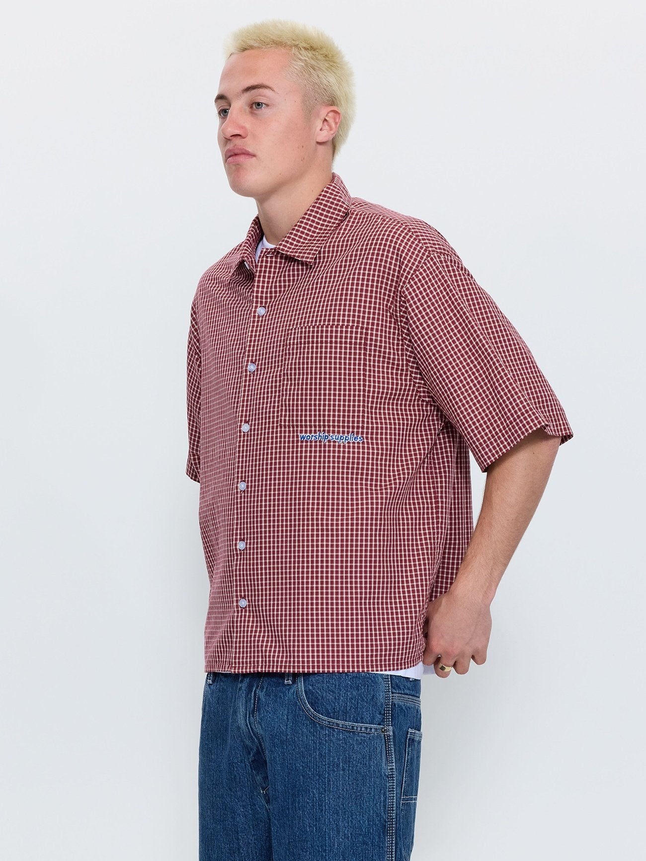 Clouded Box Crop Short Sleeve Shirt - Red
