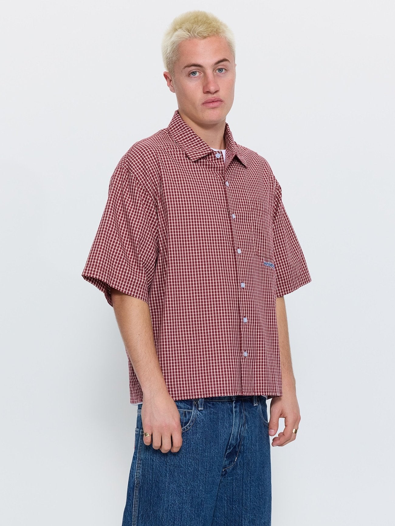 Clouded Box Crop Short Sleeve Shirt - Red