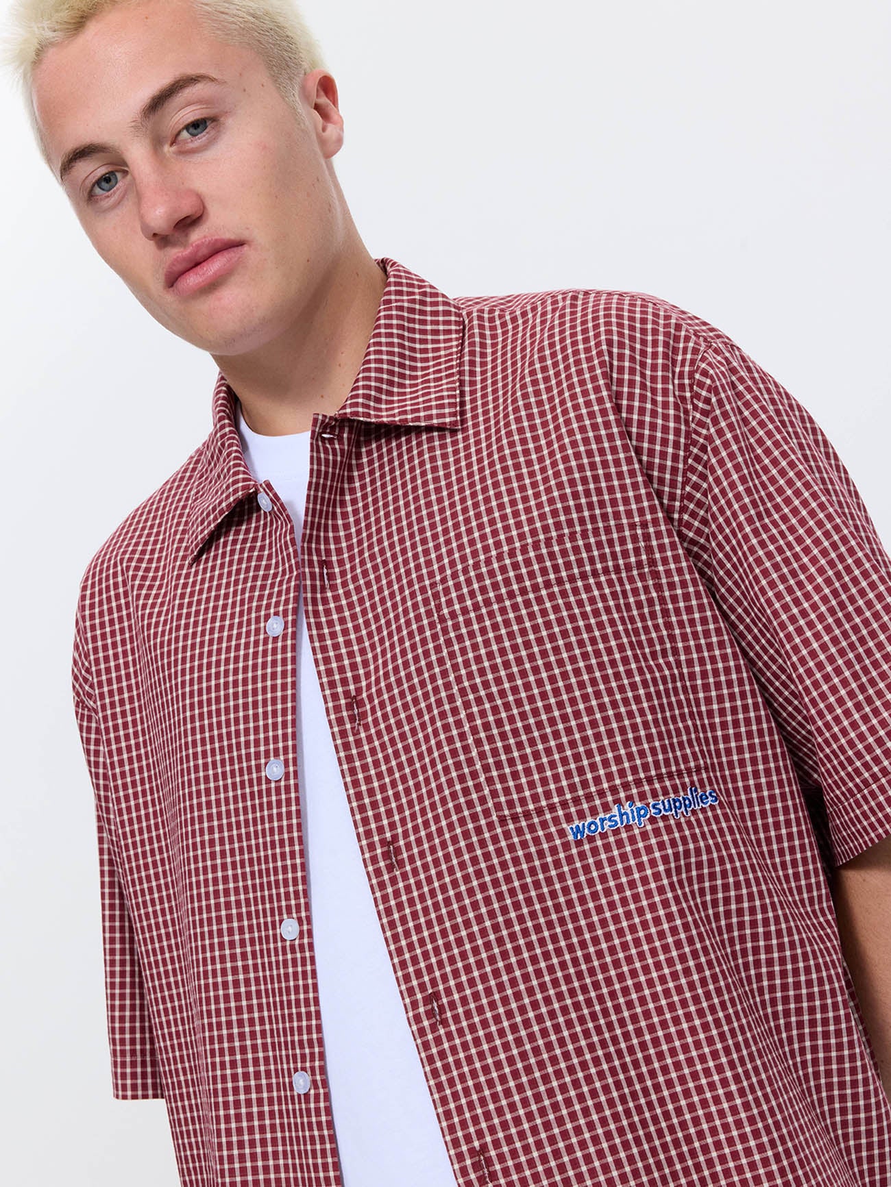 Clouded Box Crop Short Sleeve Shirt - Red