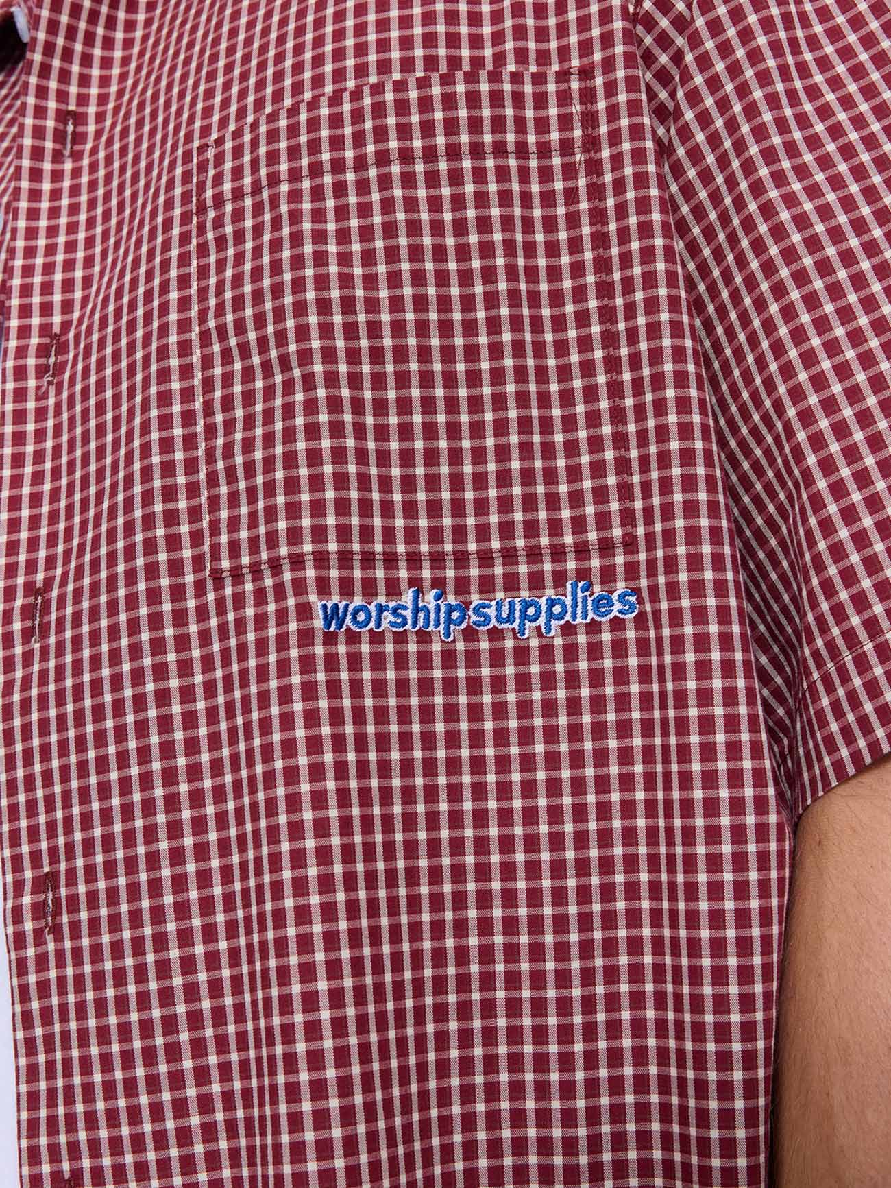 Clouded Box Crop Short Sleeve Shirt - Red