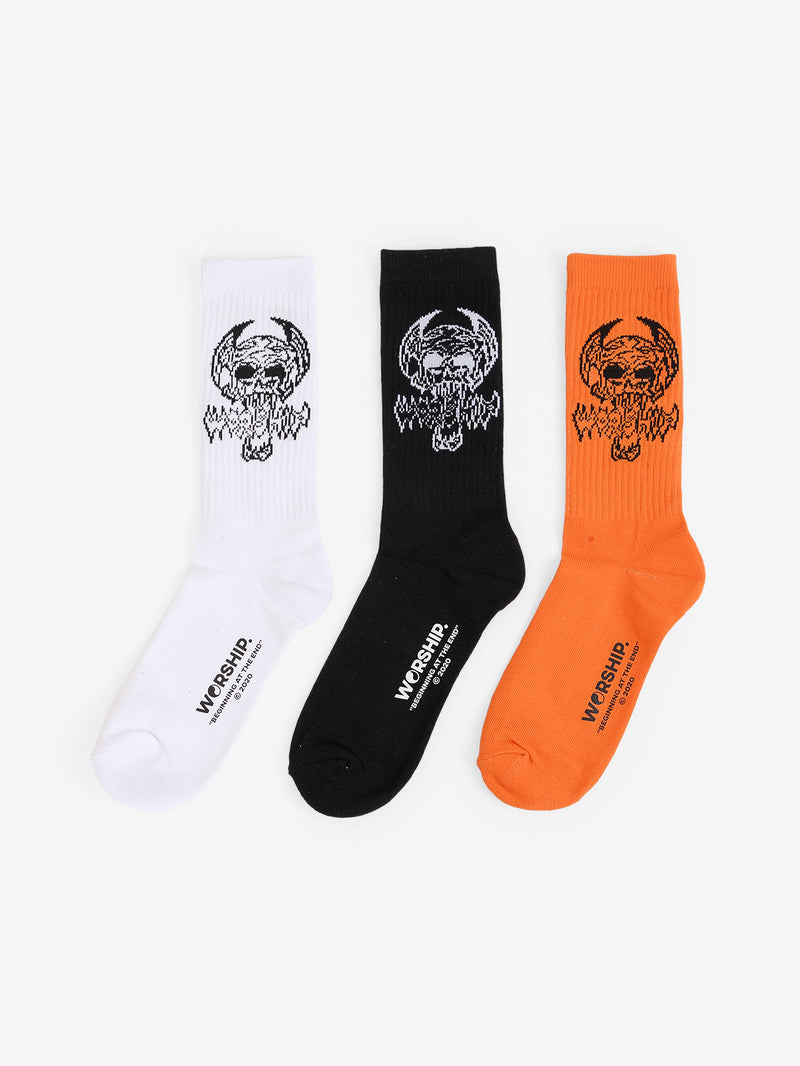 Death Eater Socks  3 Pack - White - Black- Orange One Size