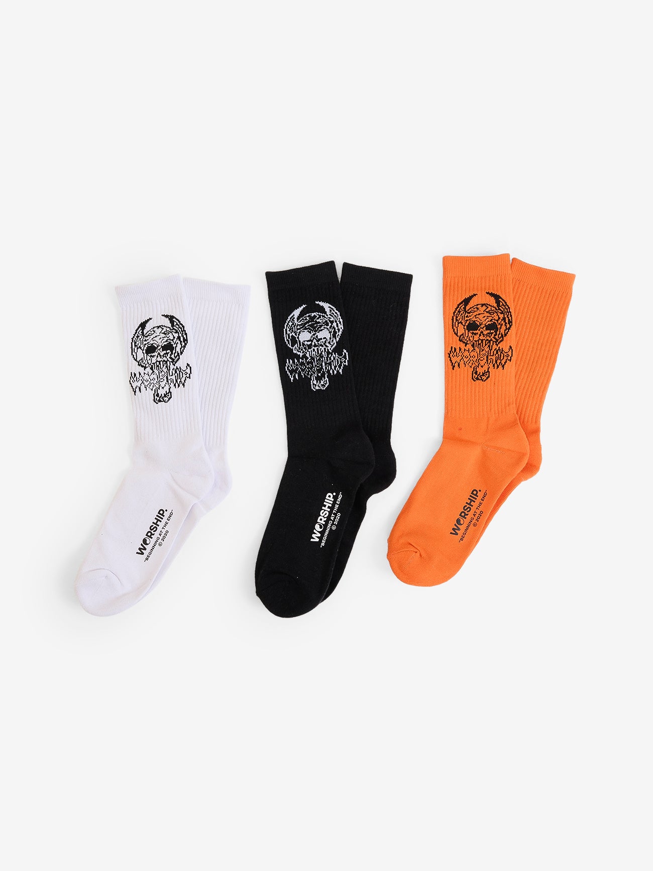 Death Eater Socks  3 Pack - White - Black- Orange One Size