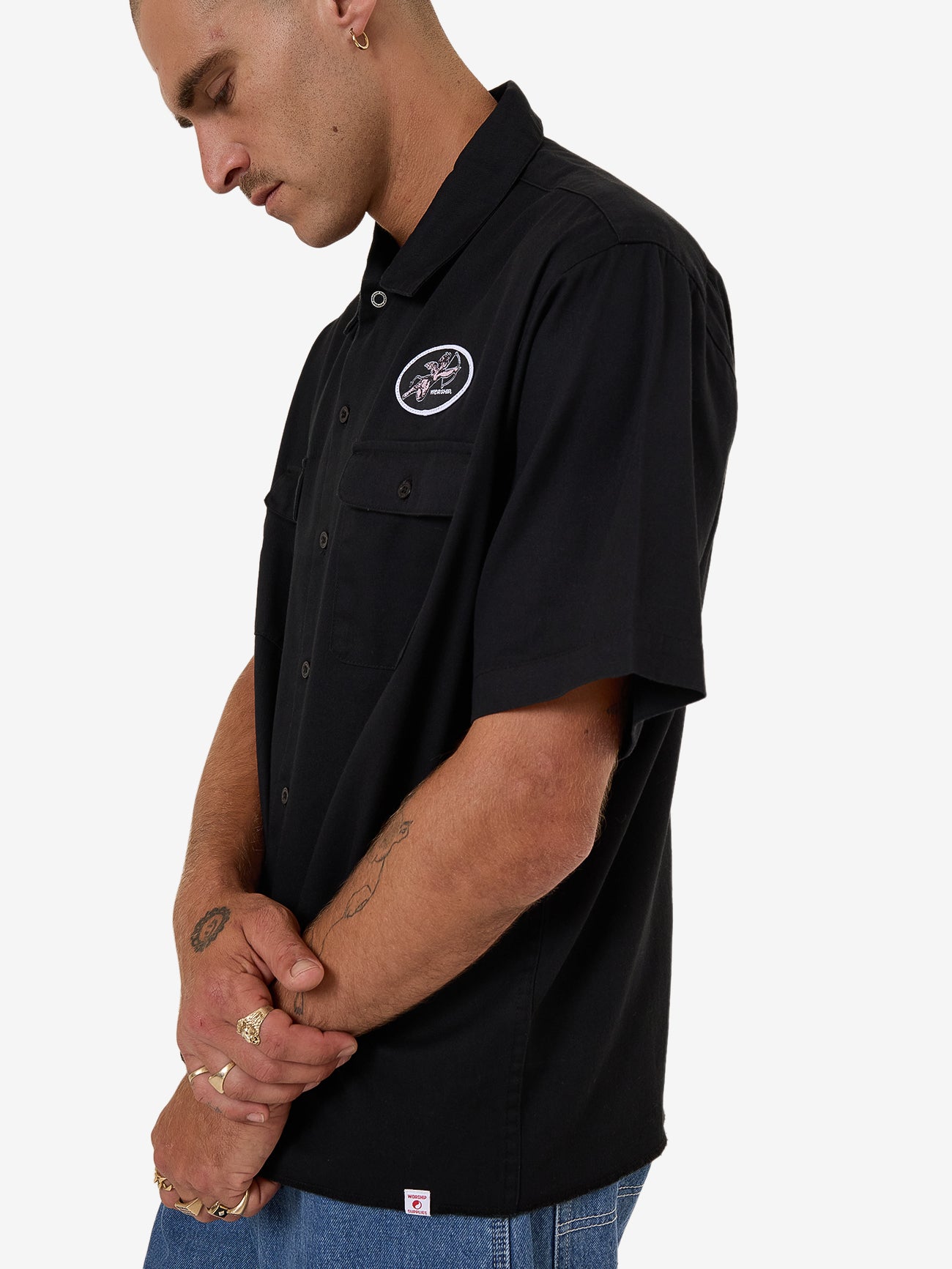 Cherub Short Sleeve Work Shirt - Black