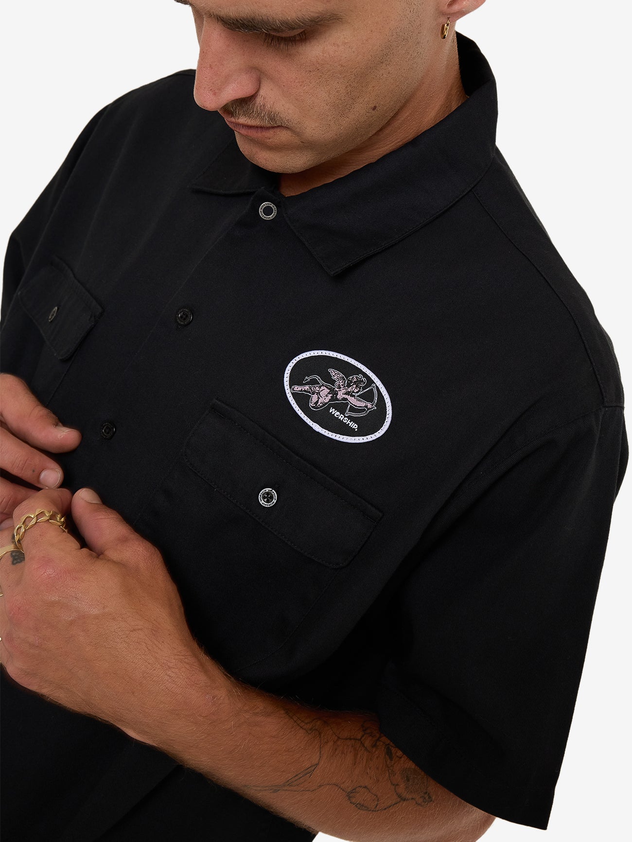 Cherub Short Sleeve Work Shirt - Black