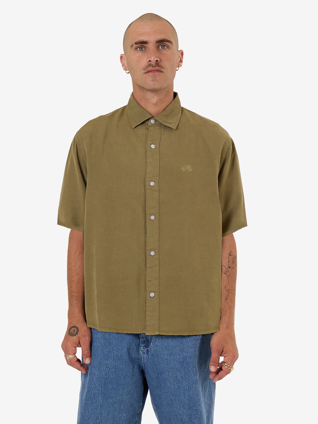 Core Linen Short Sleeve Shirt - Kelp XS